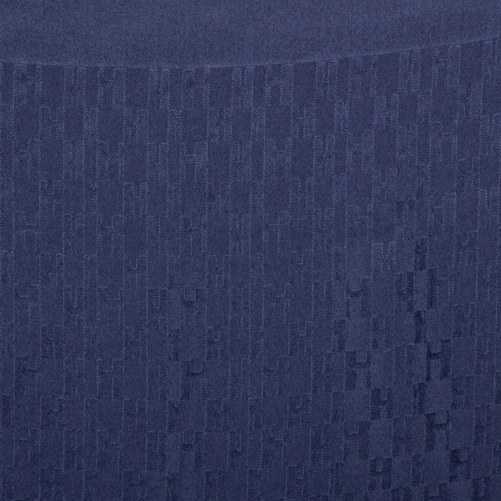 

Hermès Navy Blue Faconnee Grand H Silk Pocket Square