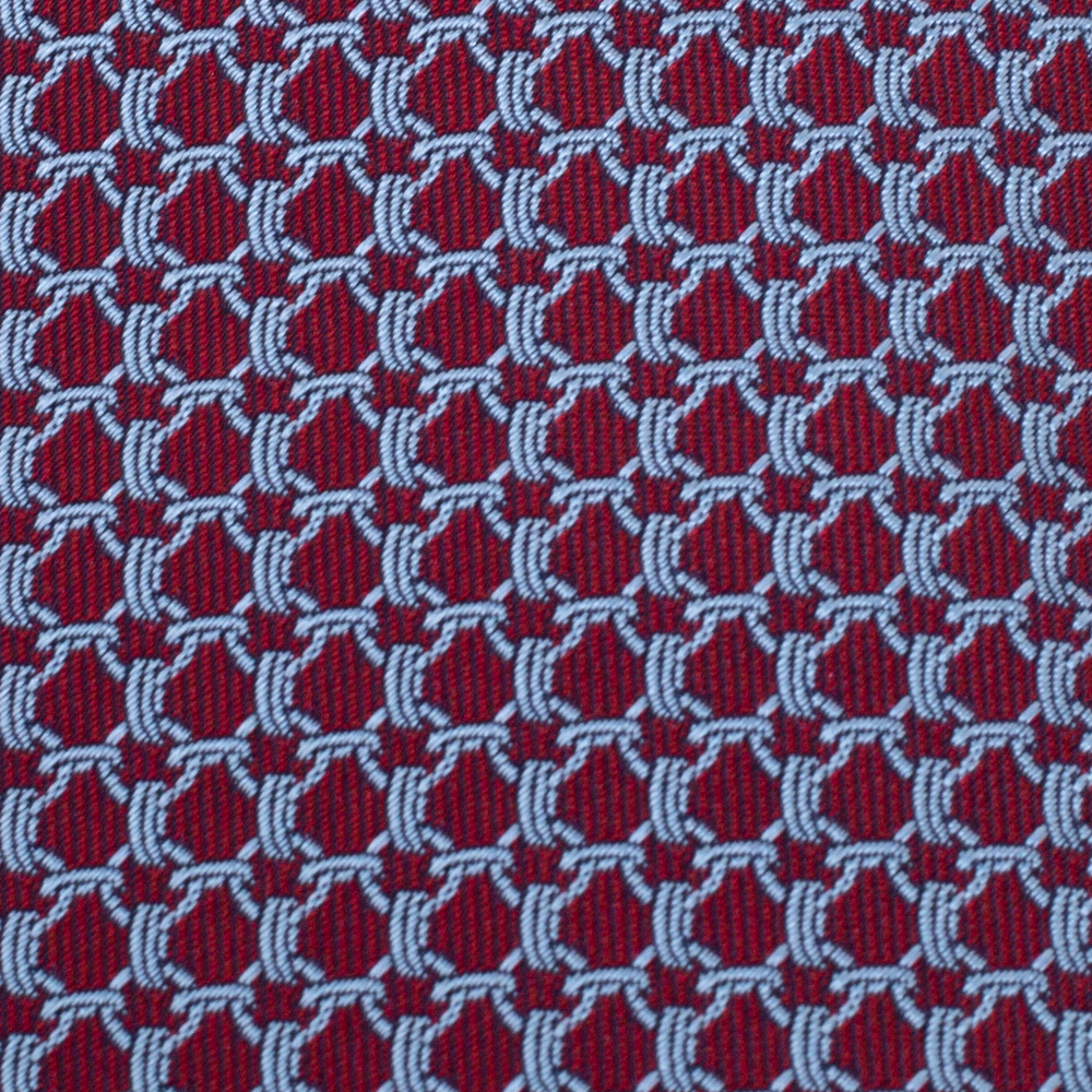 

Hermès Red & Blue Equestrian Pattern Jacquard Silk Tie