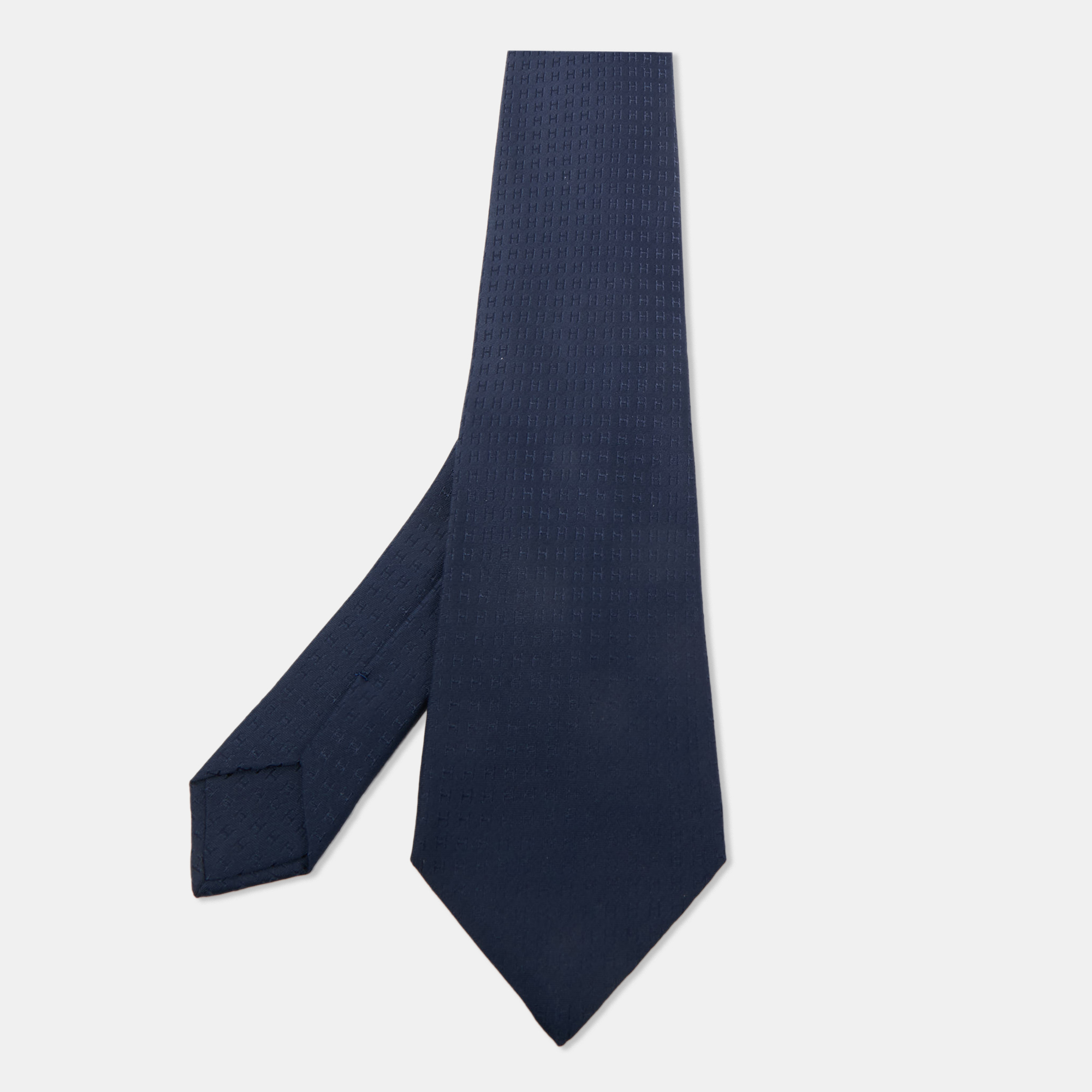 Hermes Navy Blue Faconnee H Silk Jacquard Classic Tie Hermes | The ...