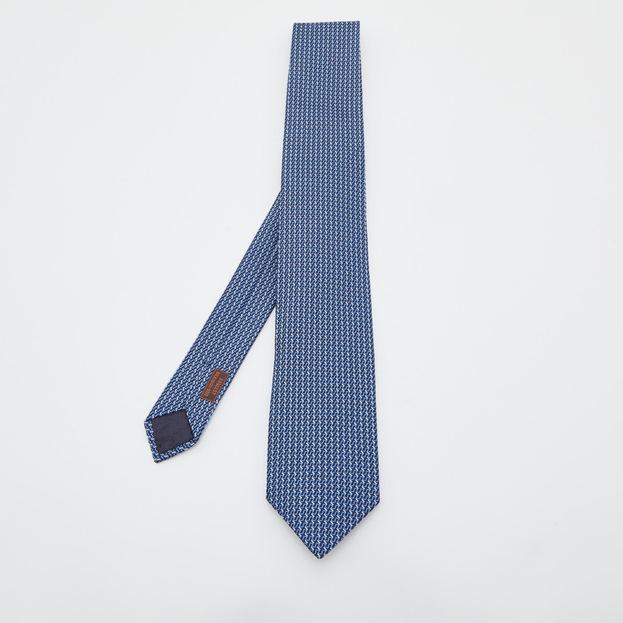 Pre Owned Hermes Navy Blue Envole Silk Jacquard Tie