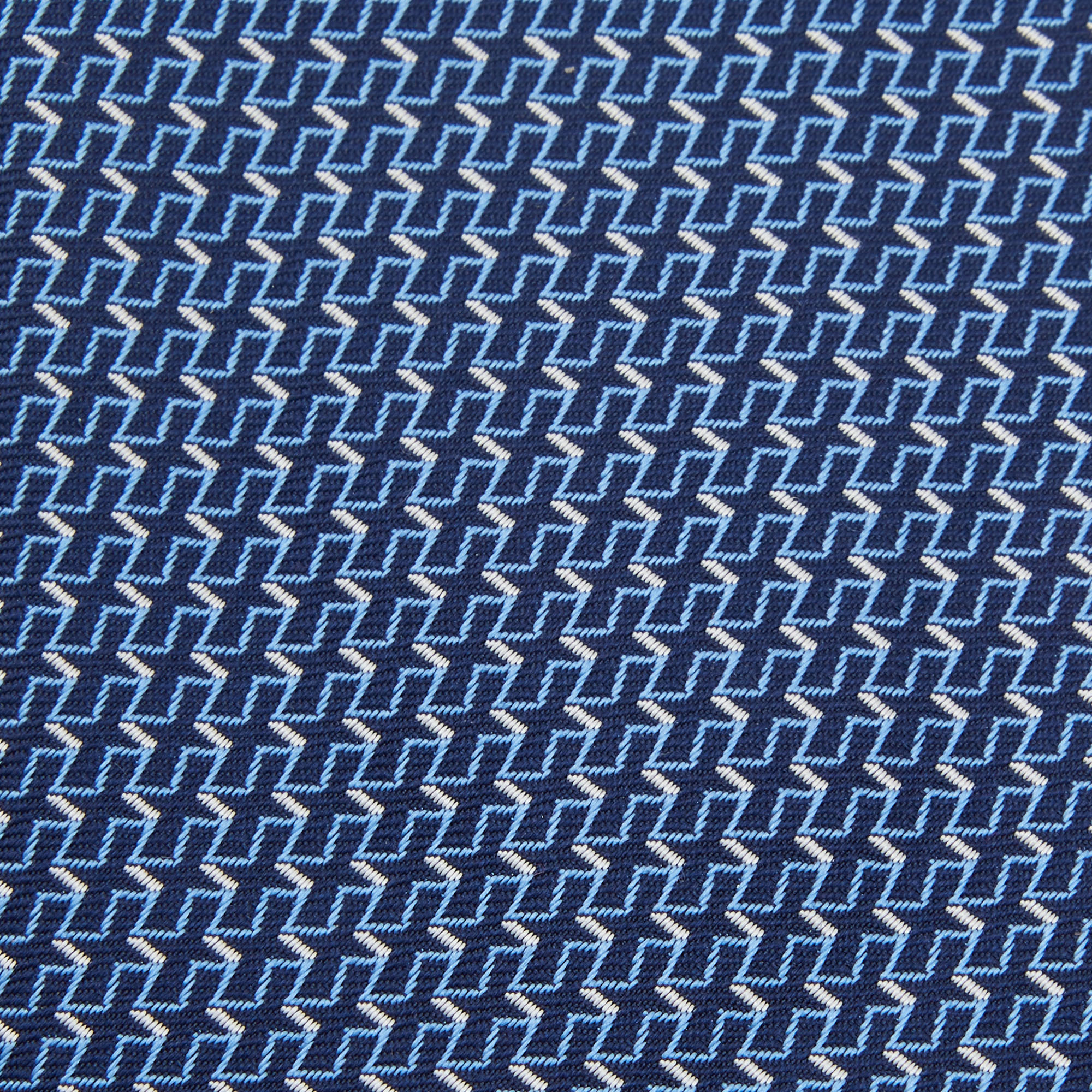 

Hermes Navy Blue Envole Silk Jacquard Tie