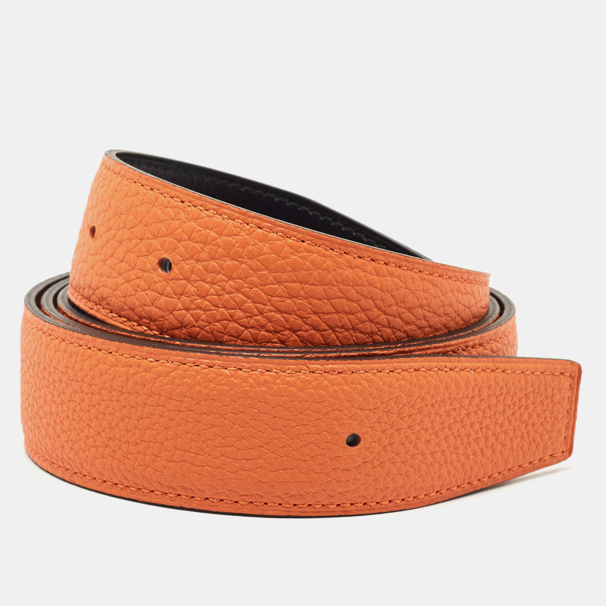 

Hermes Black/Orange Box Calf and Togo Leather Reversible Belt Strap