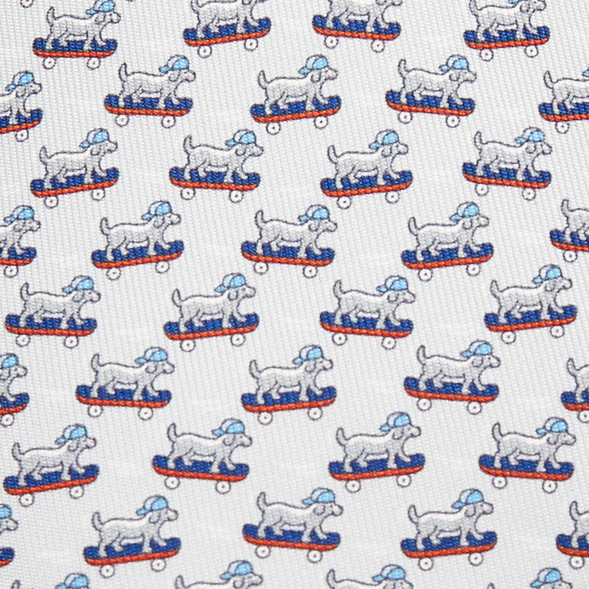 

Hermès Silver 7 Roller Dog Twillbi Printed Silk Slim Tie