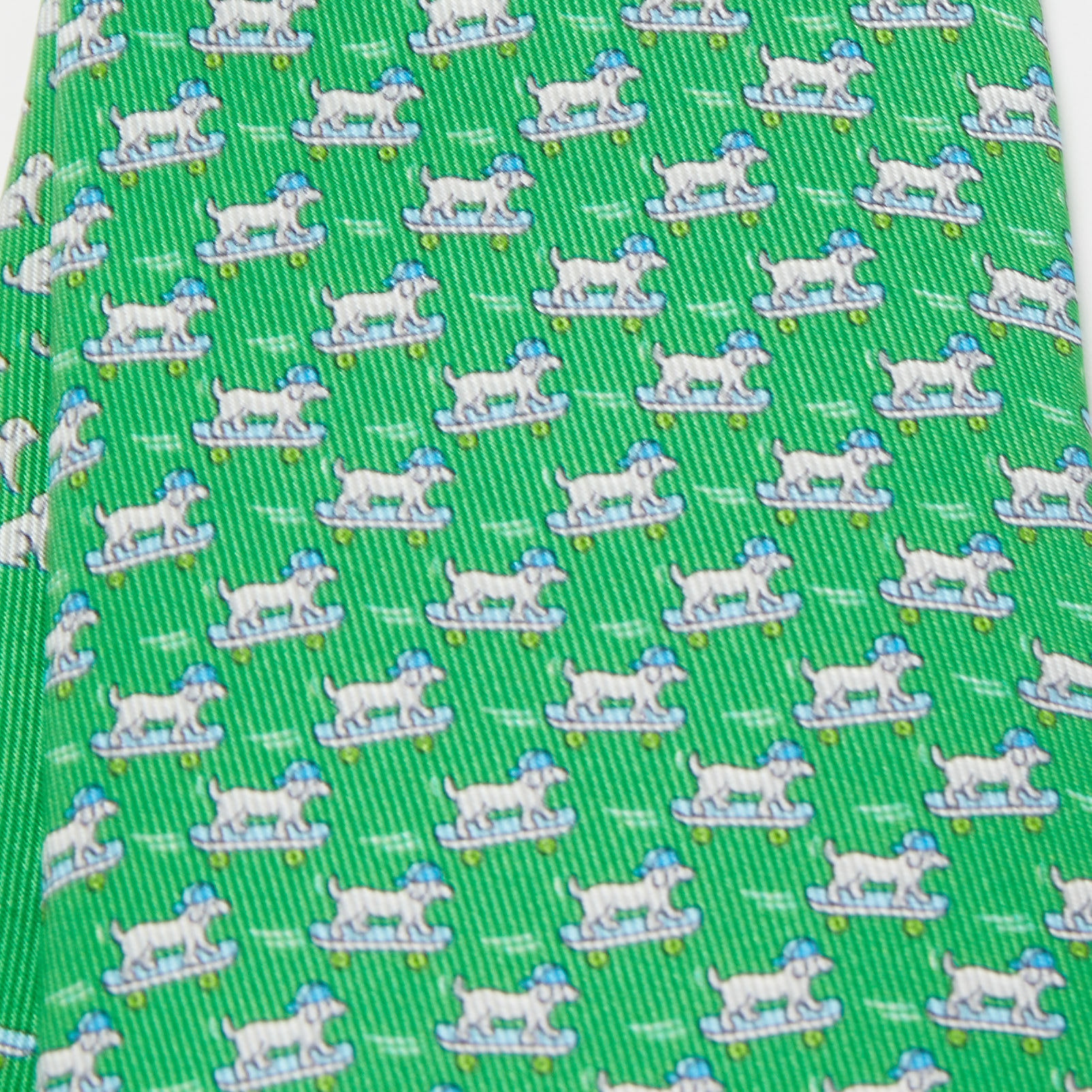 

Hermès Green Roller Dog Printed Silk Slim Tie