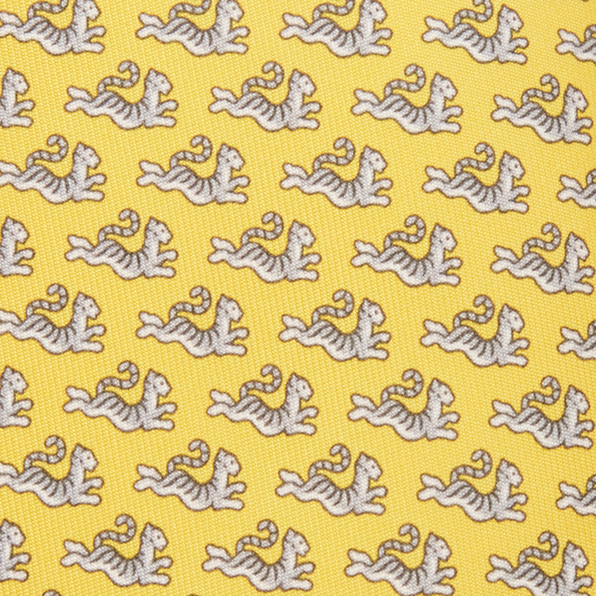 

Hermes Yellow Happy Tiger Printed Silk Slim Tie