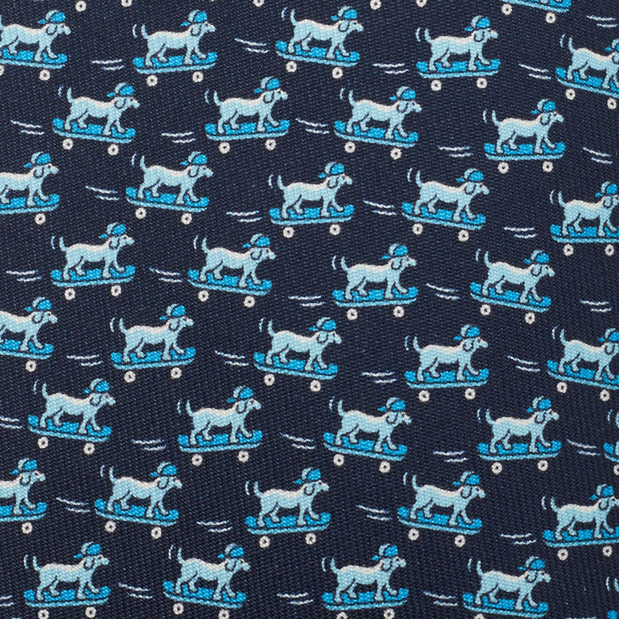 

Hermes Navy Blue Roller Dog Print Silk Skinny Tie