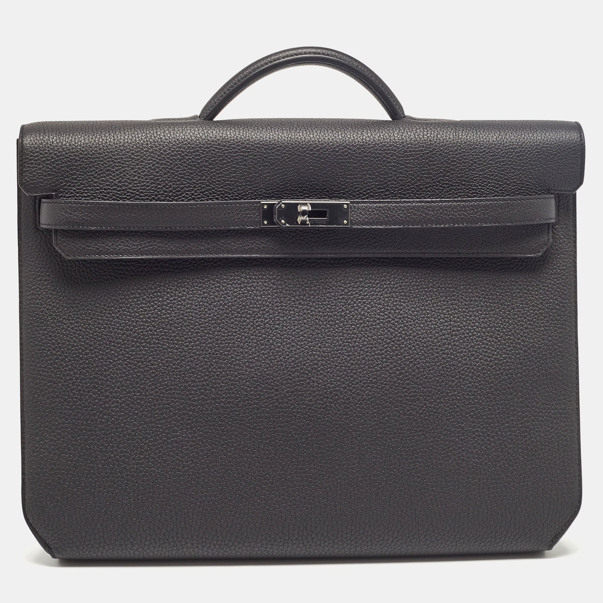 

Hermes Noir Togo Leather Kelly Depeches Monochrome 36 Briefcase, Black