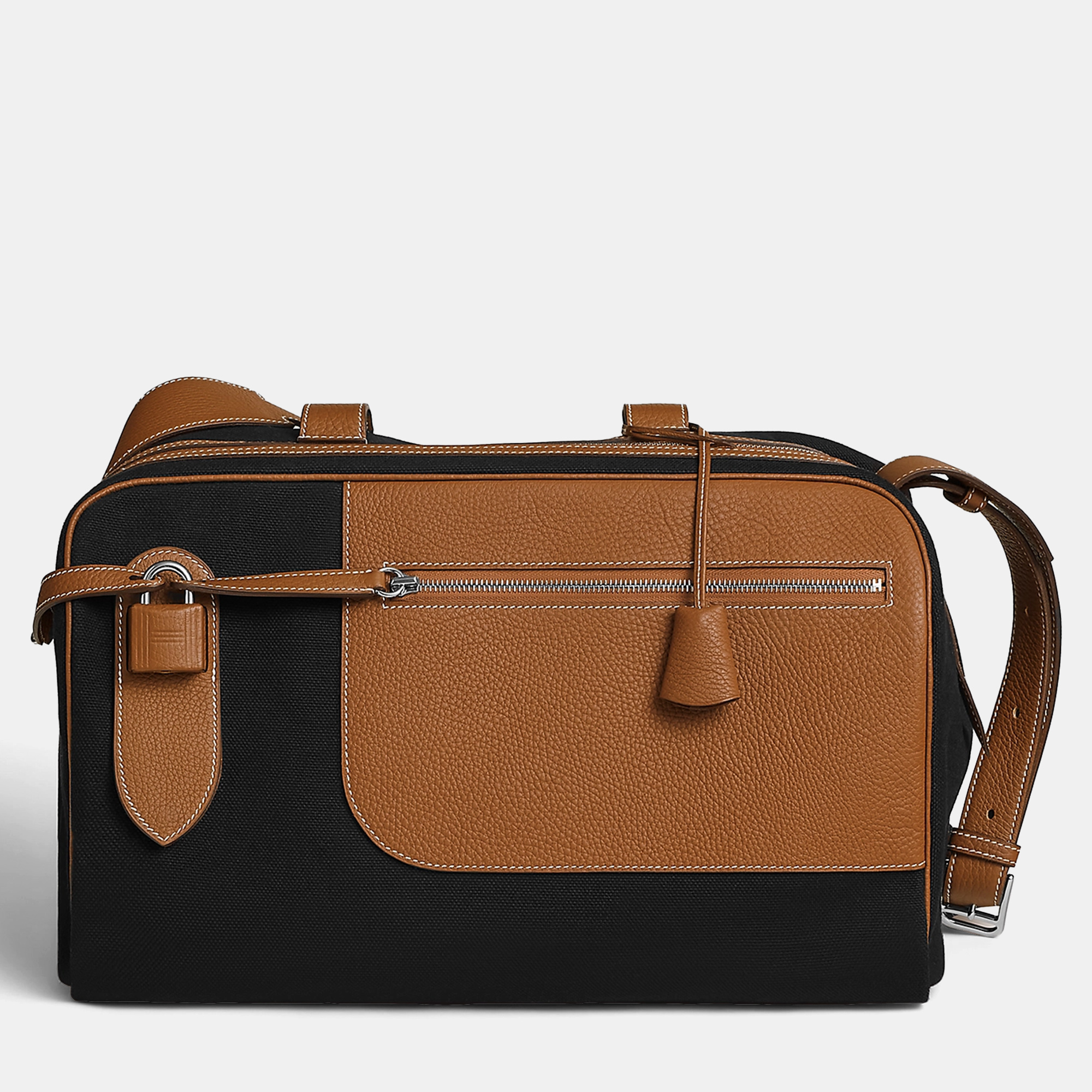 

Hermes Black Gold Leather Sac Long Courrier Bag