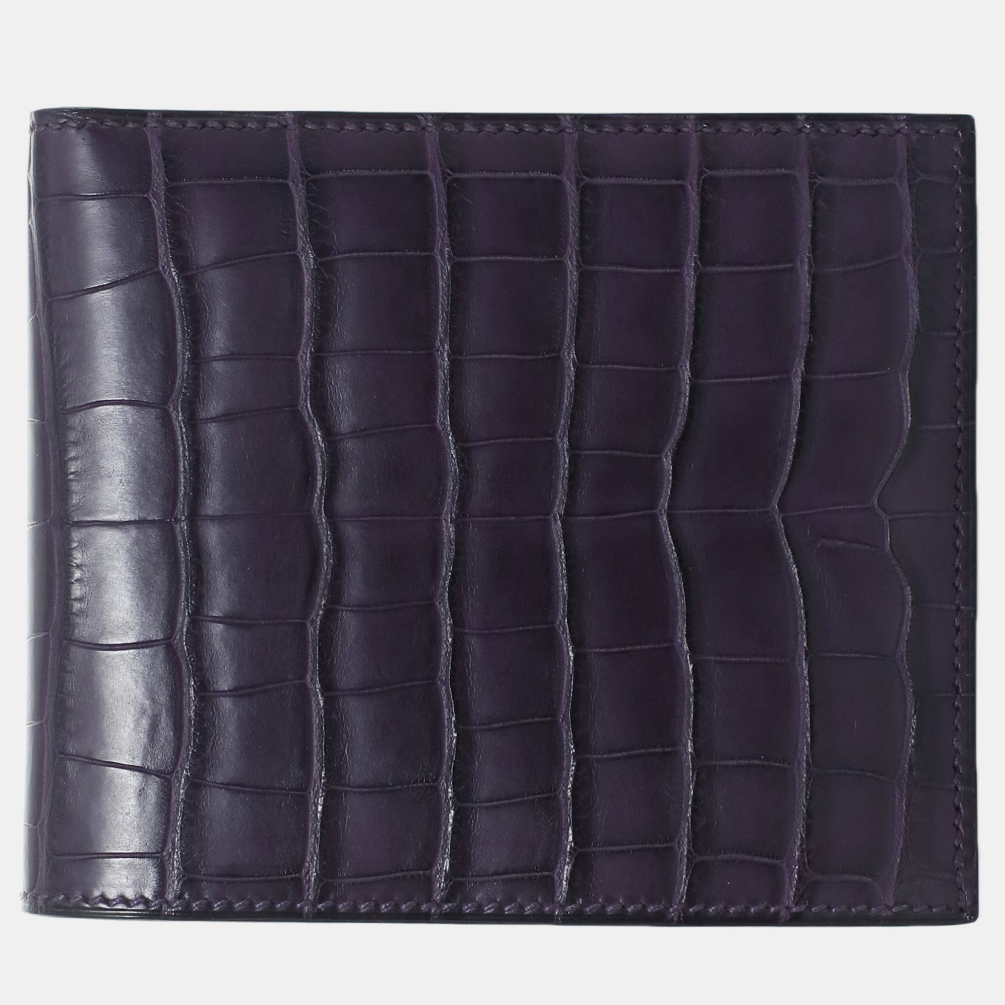 Pre-owned Hermes Matte Alligator Mc² Copernic Compact Wallet In Purple