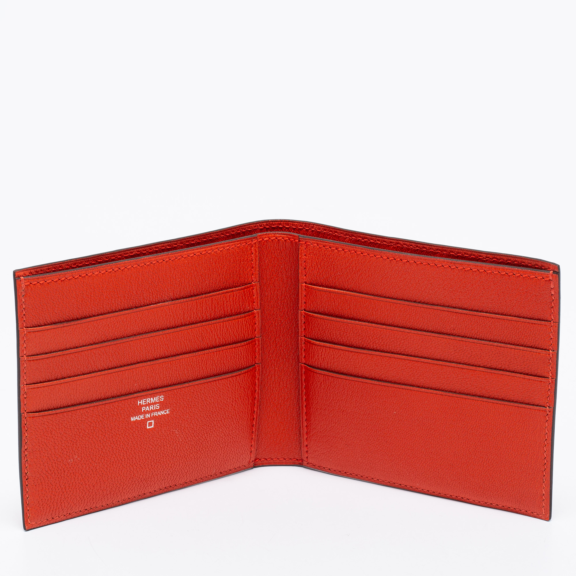 

Hermes Geranium Shiny Alligator Mc2 Copernic Bifold Wallet, Red