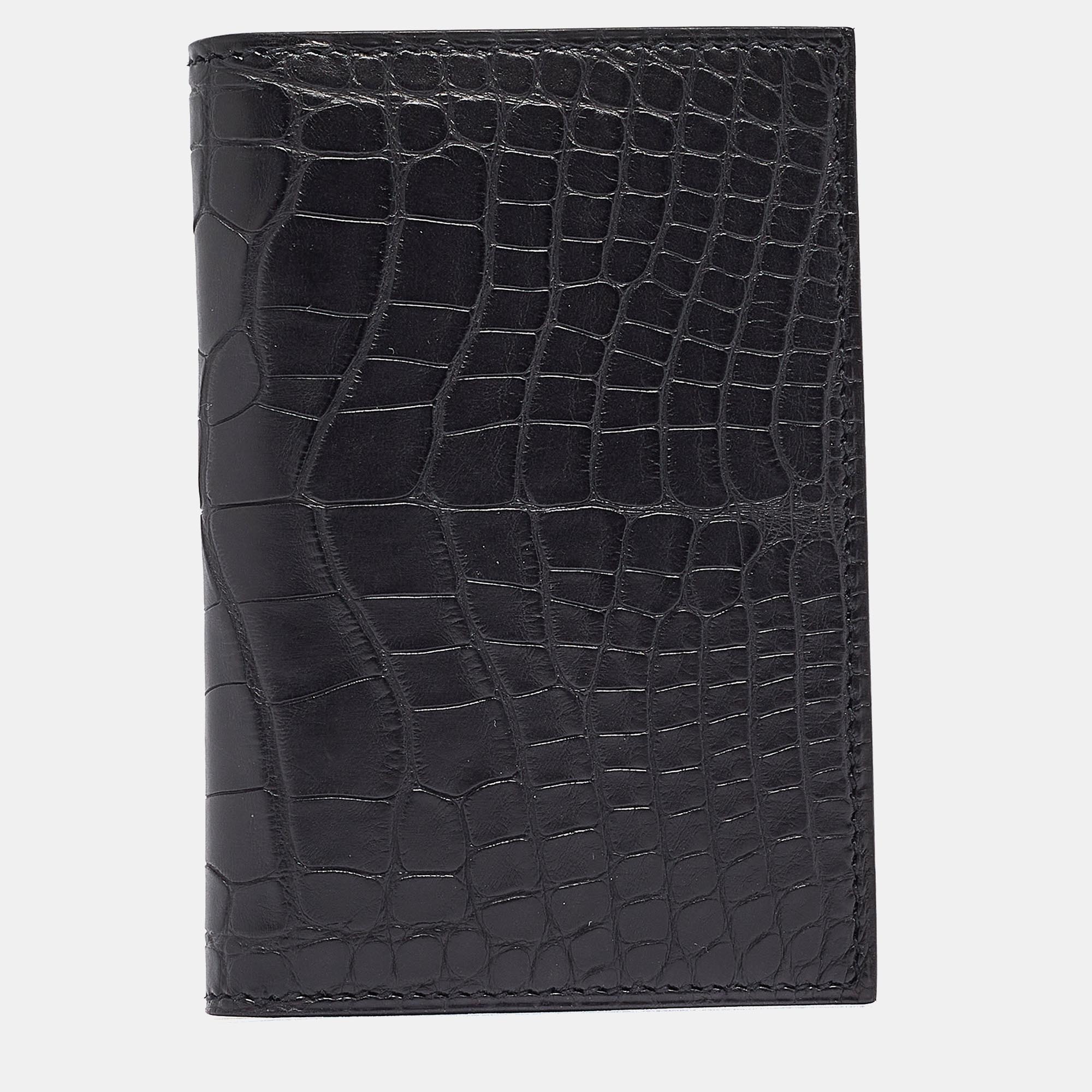 Pre-owned Hermes Hermès Noir Alligator Mississippiensis Mc² Euclide Card Holder In Black