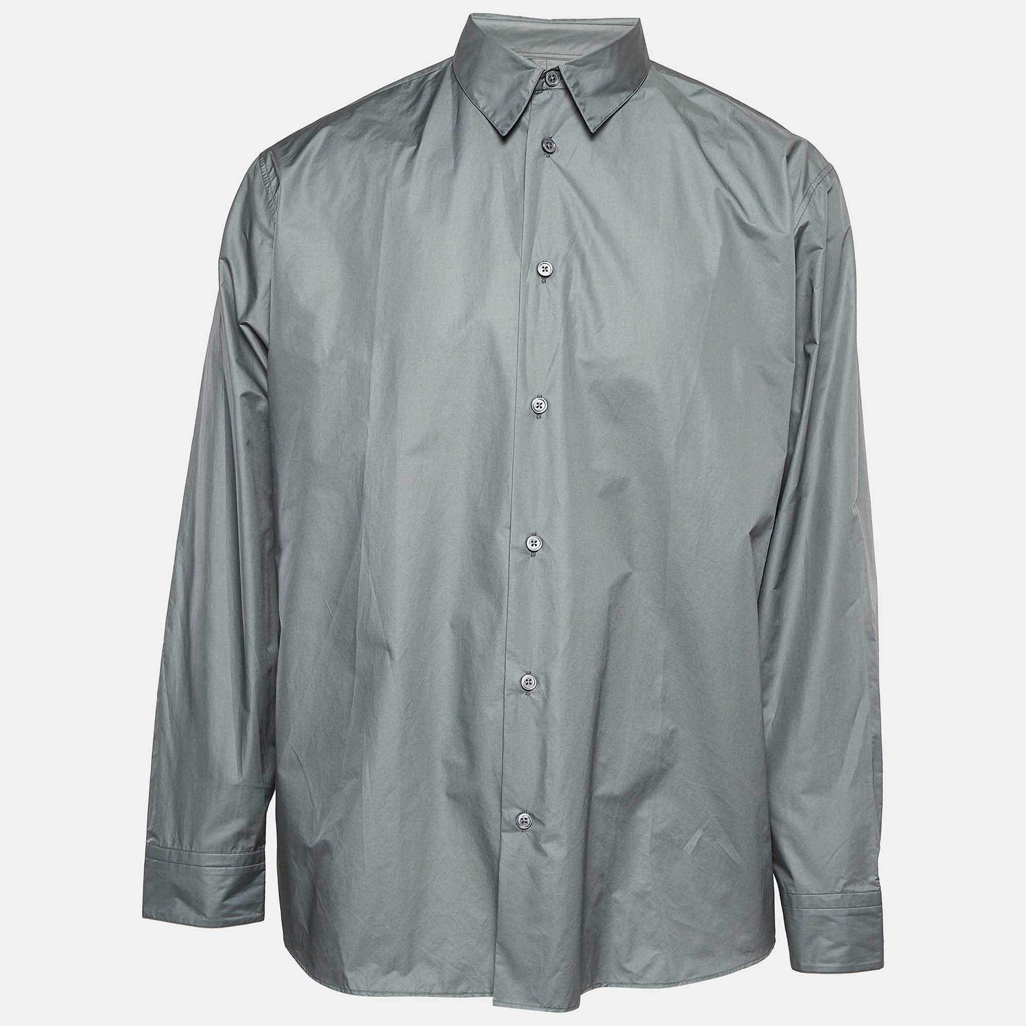 

Hermès Grey Poplin Vert De Gris Shirt M
