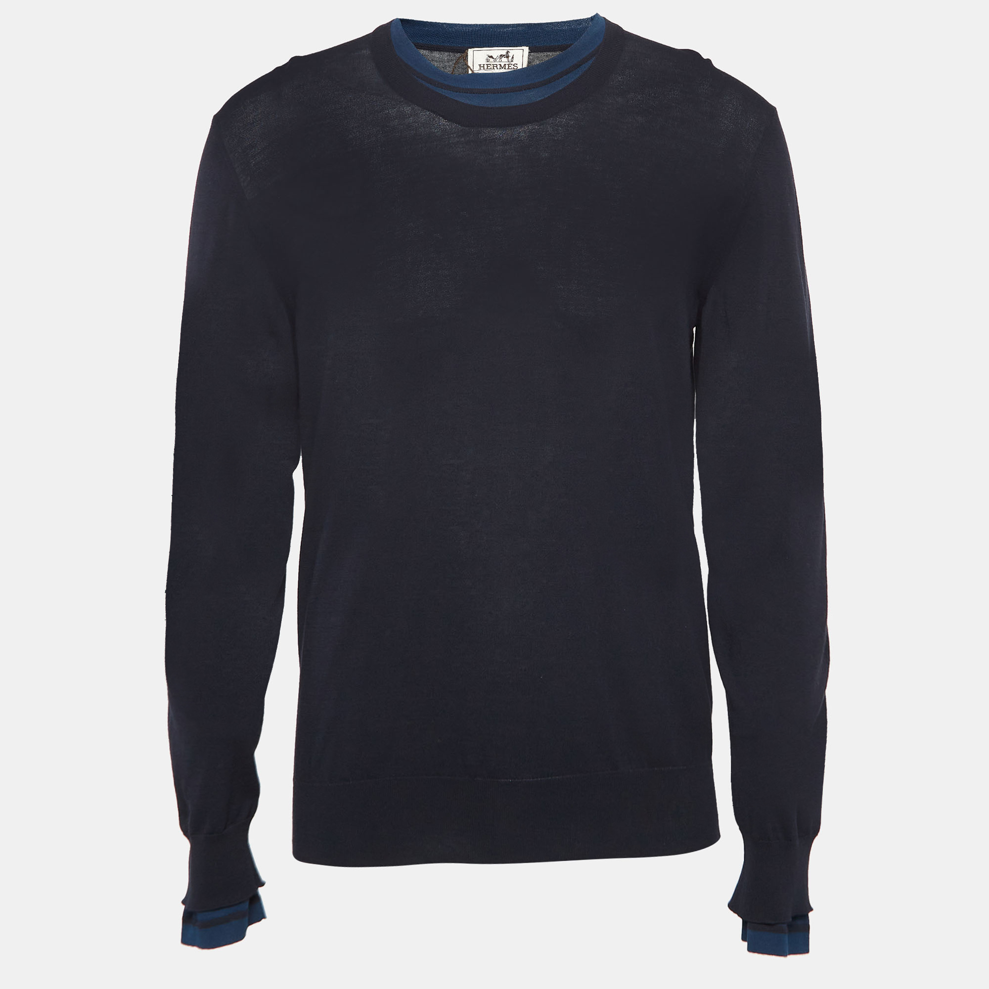 

Hermes Navy Blue Cotton Knit Superpose Pullover L