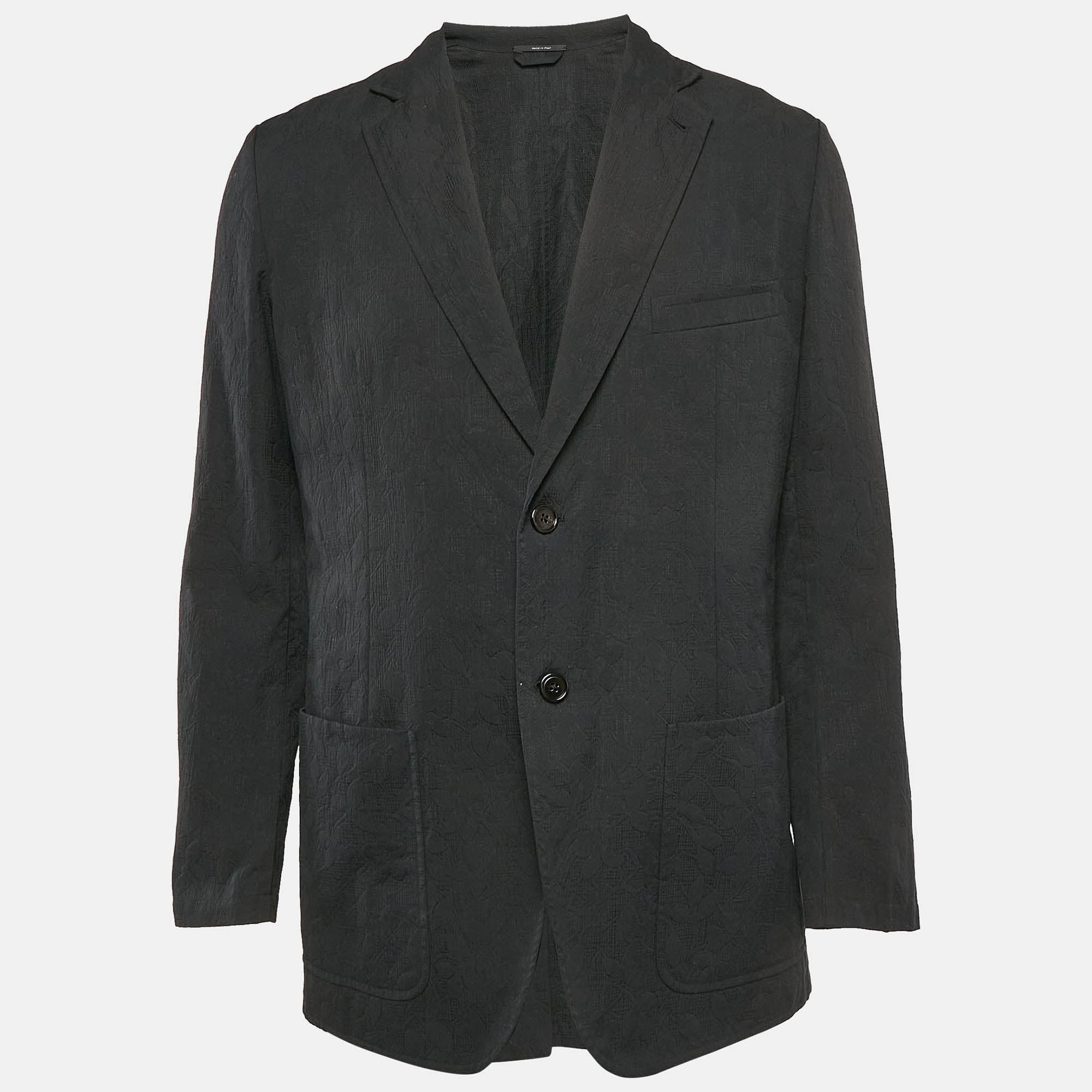 

Hermès Black Cotton Jacquard Single Breasted Blazer XL