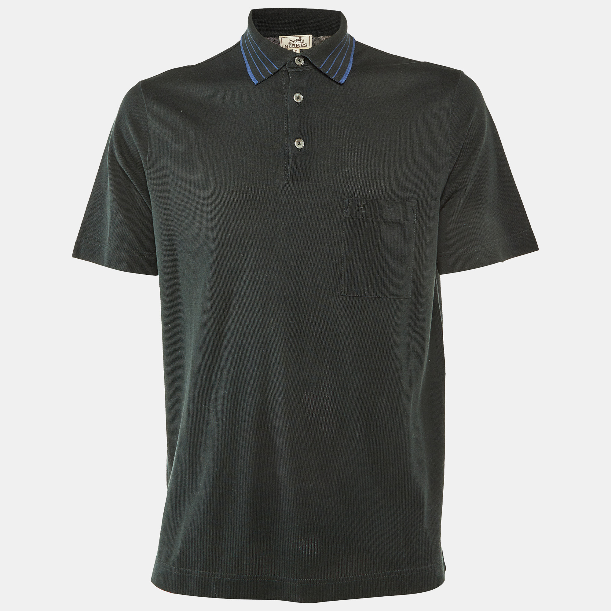 

Hermes Black Cotton Knit Contrast Polo T-Shirt M