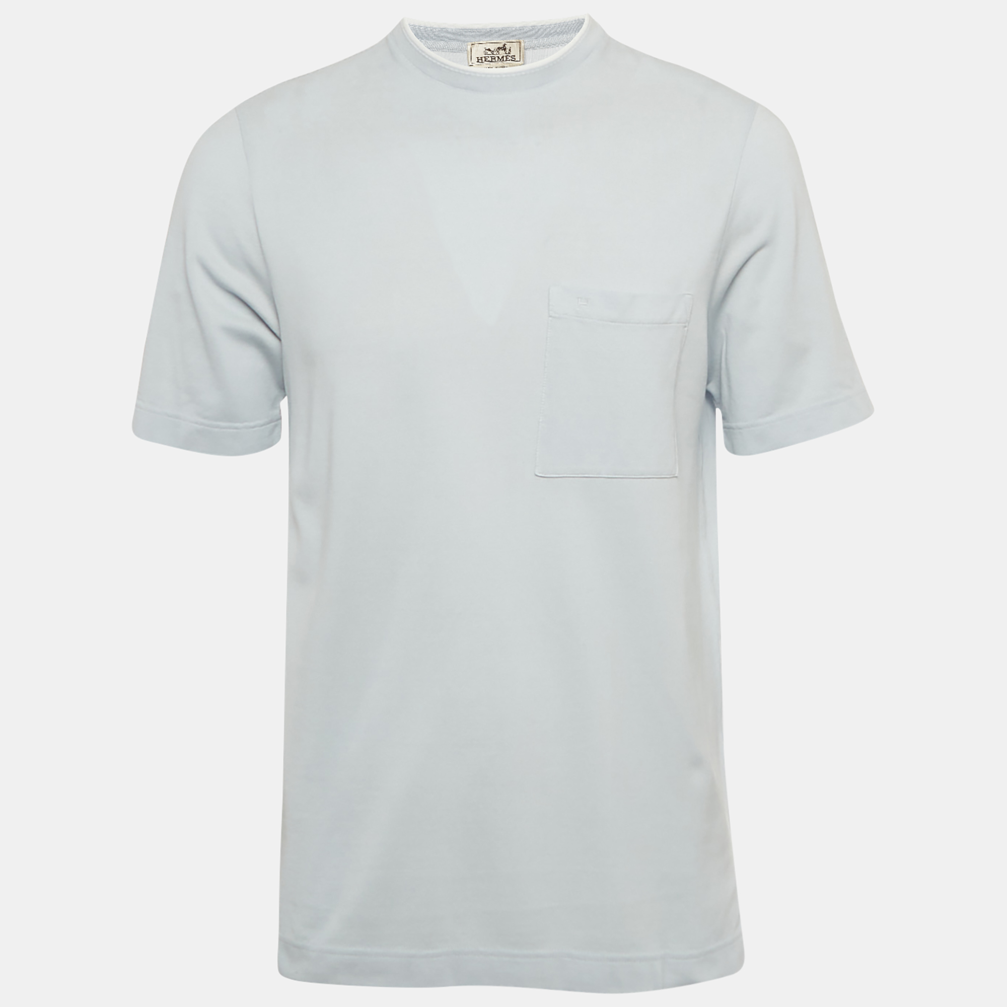 

Hermes Blue H Embroidered Cotton Piqures Sellier Crewneck T-Shirt S