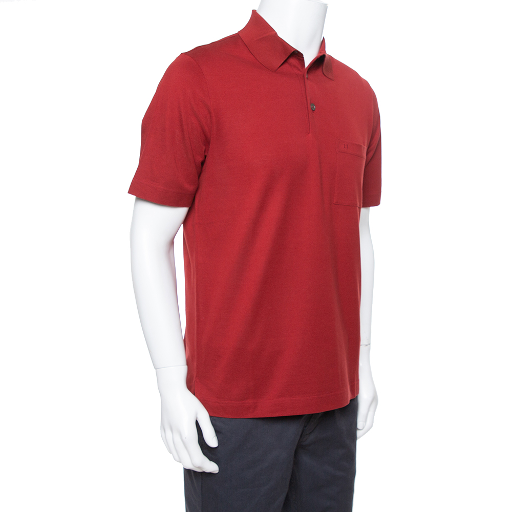 

Hermes Maroon Cotton Pique Short Sleeve Polo T-Shirt, Red