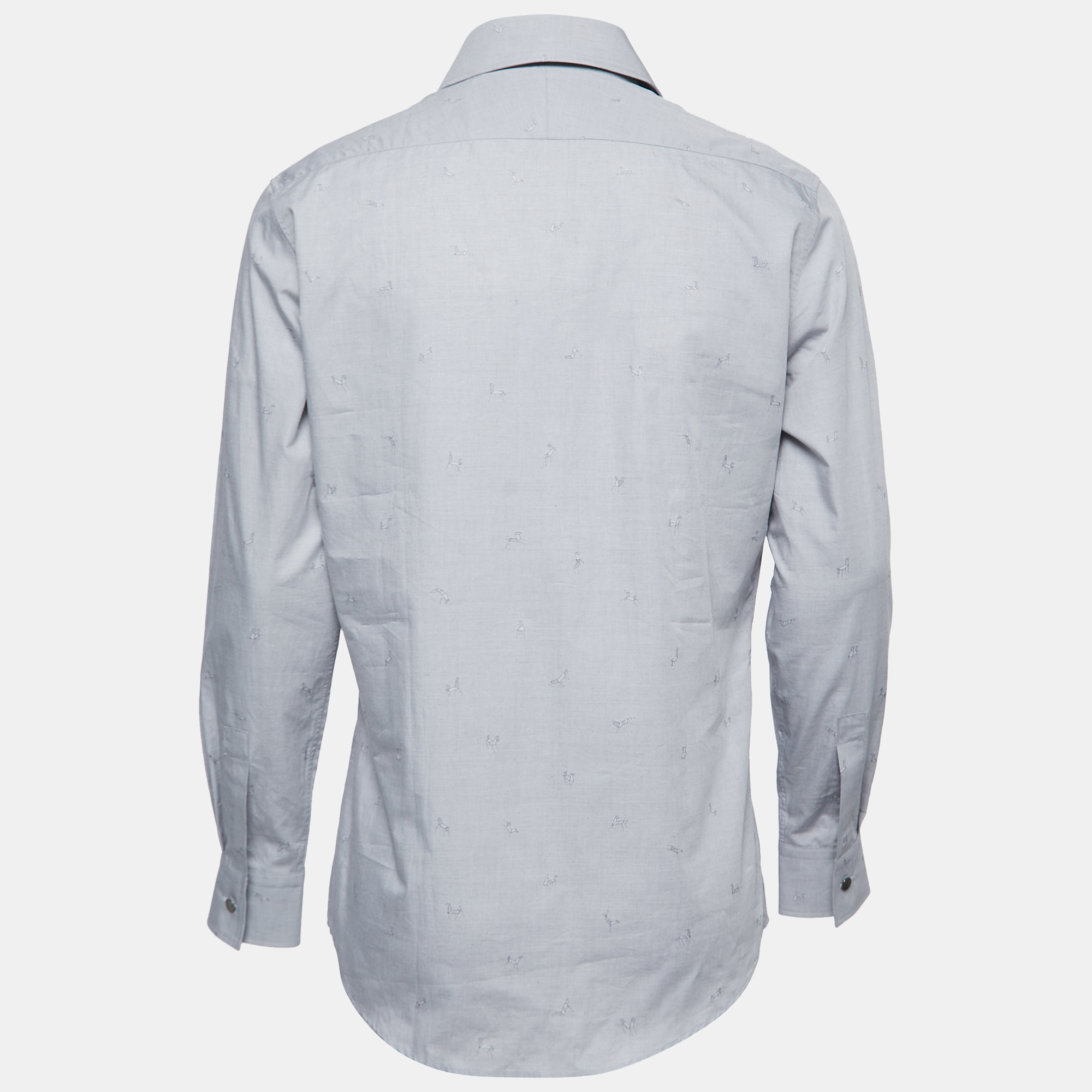 

Hermes Grey Horse Patterned Cotton Button Front Shirt