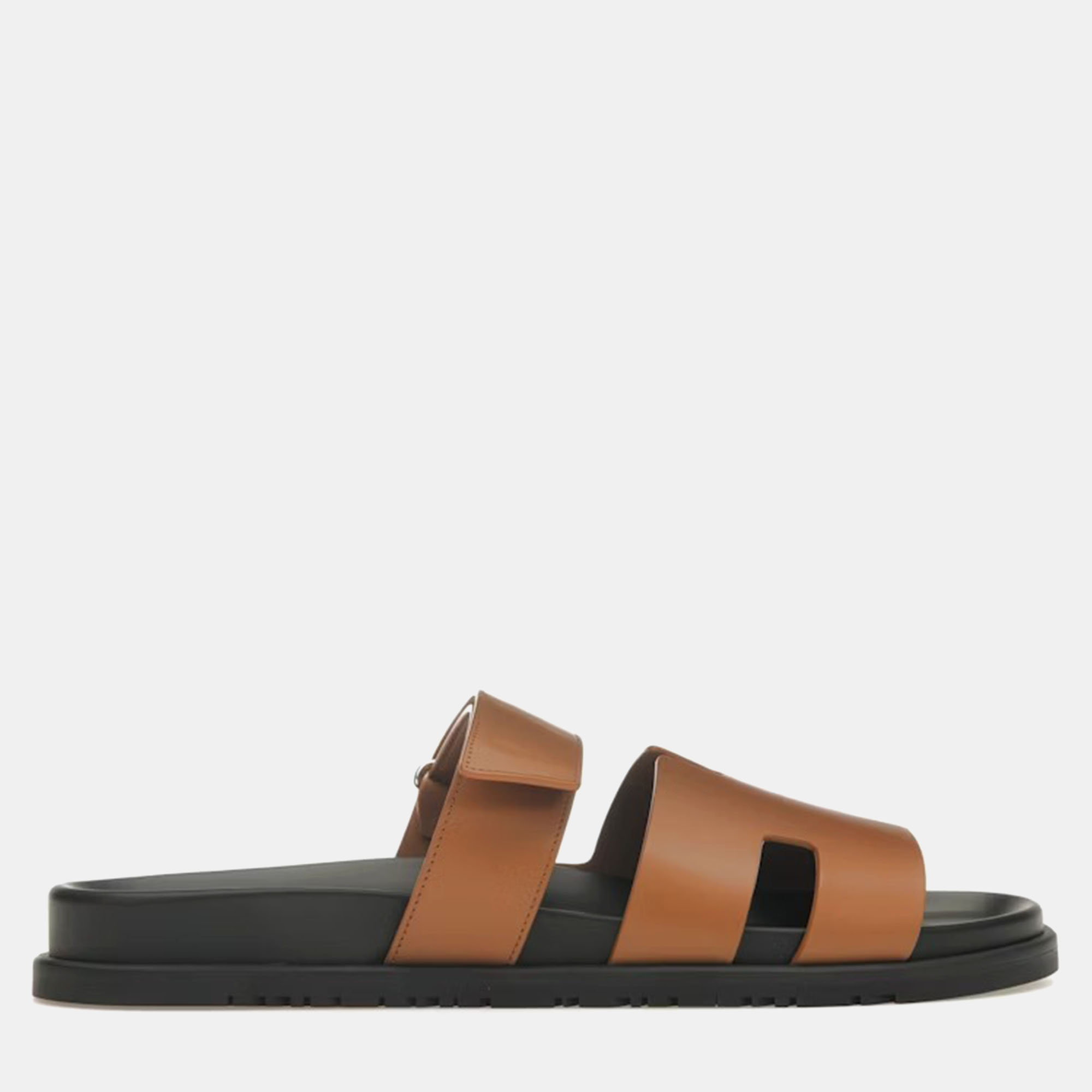 

Hermes Naturel Black Smooth Calfskin Leather Chypre Sandal, Brown