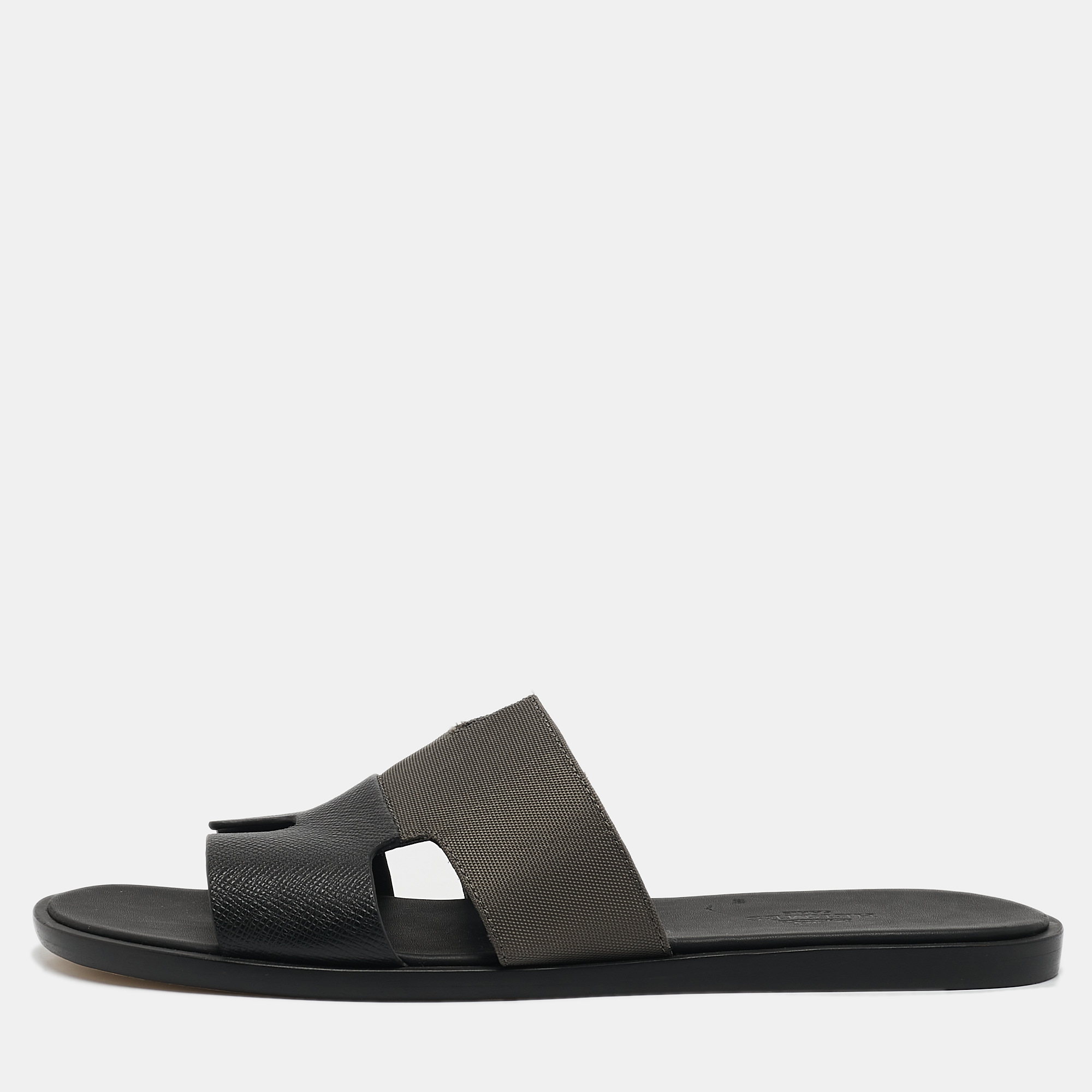 

Hermes Black/Green Canvas and Leather Izmir Slide Sandals Size