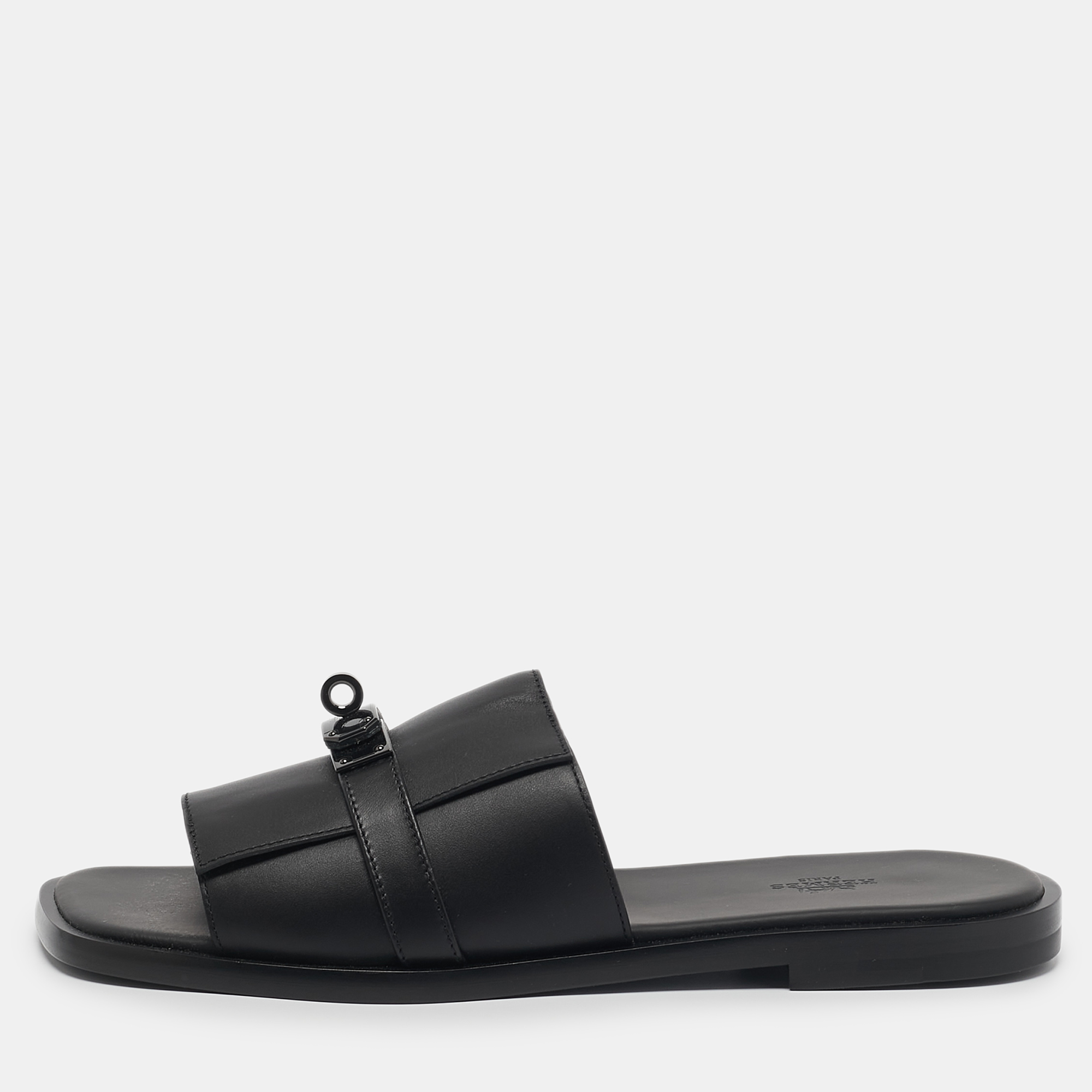 

Hermes Black Leather Gabriel Slide Sandals Size