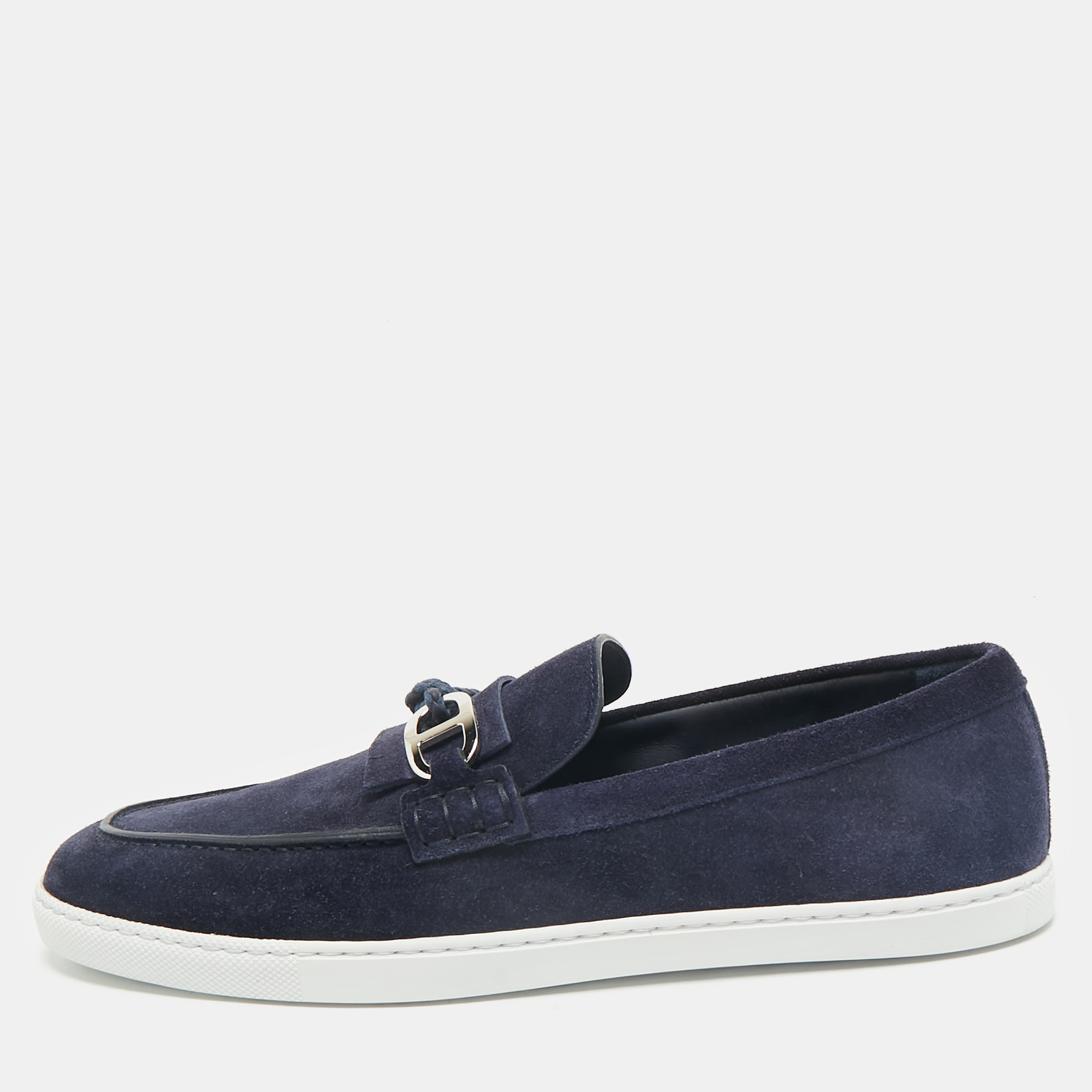 

Hermès Navy Blue Suede Ignacio Loafers Size