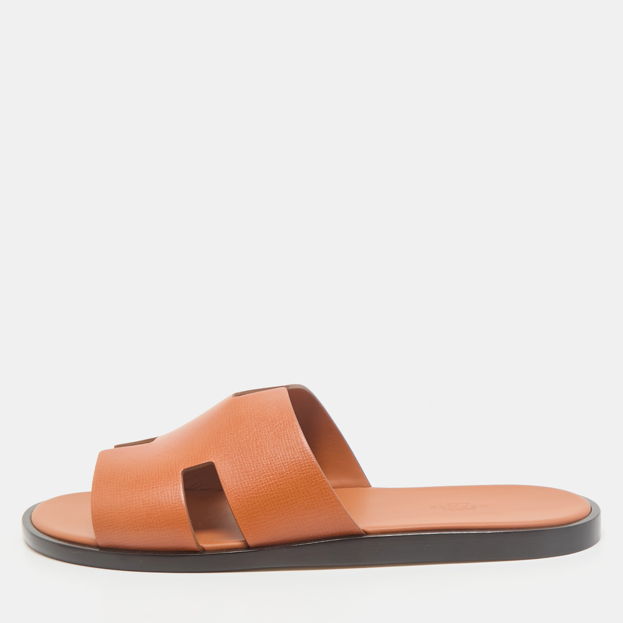 

Hermès Orange Leather Izmir Flat Slides Size