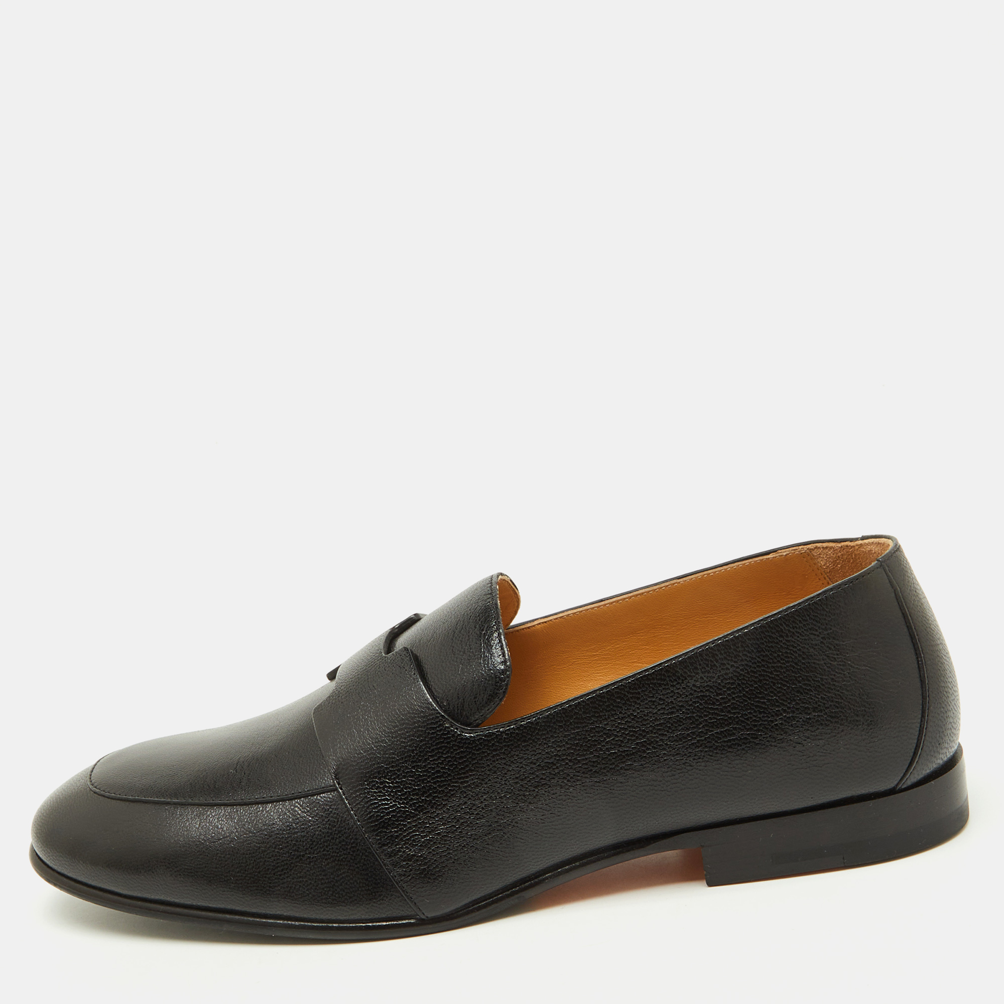 

Hermès Black Leather Ancora Slip On Loafers Size