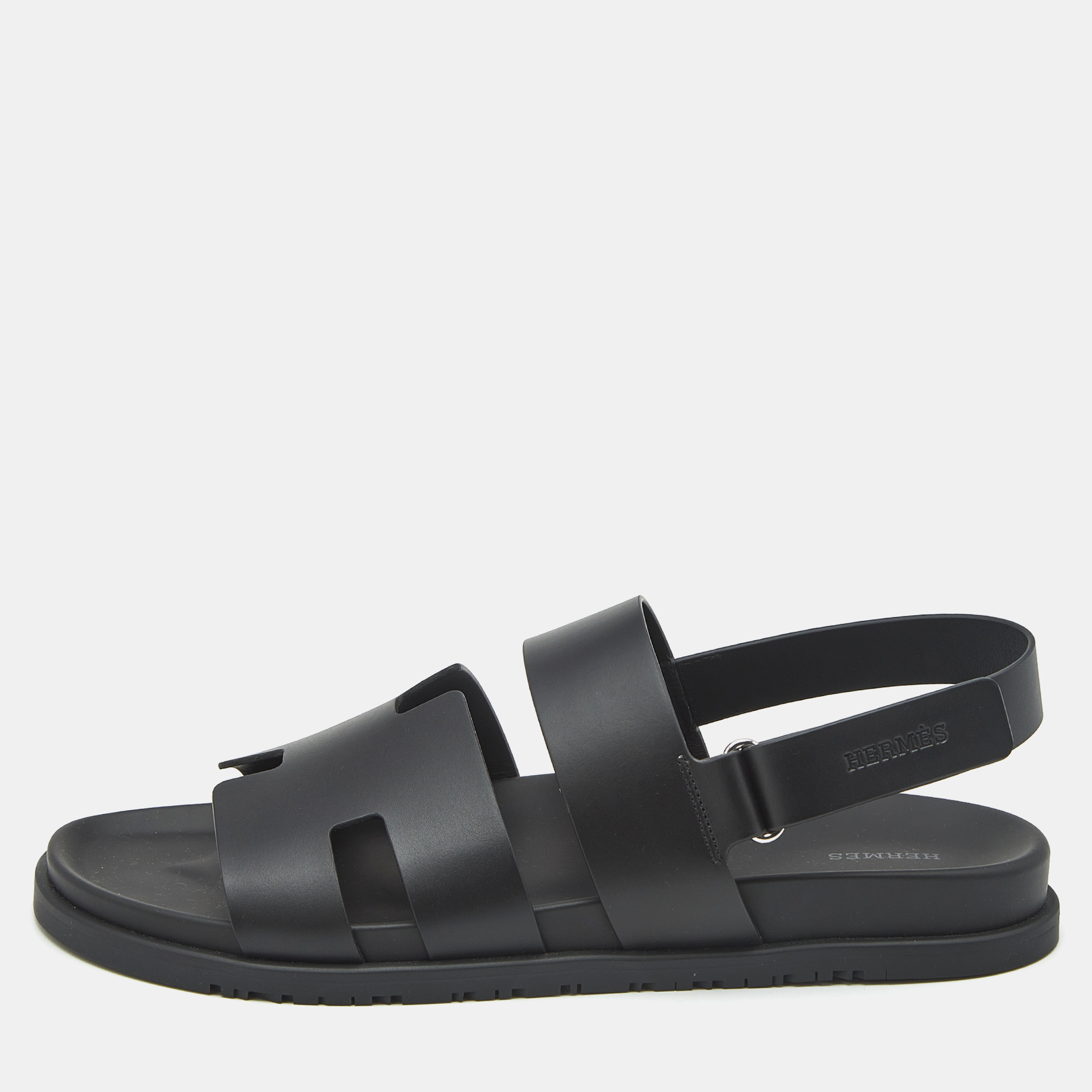 

Hermes Black Leather Genius Flat Sandals Size