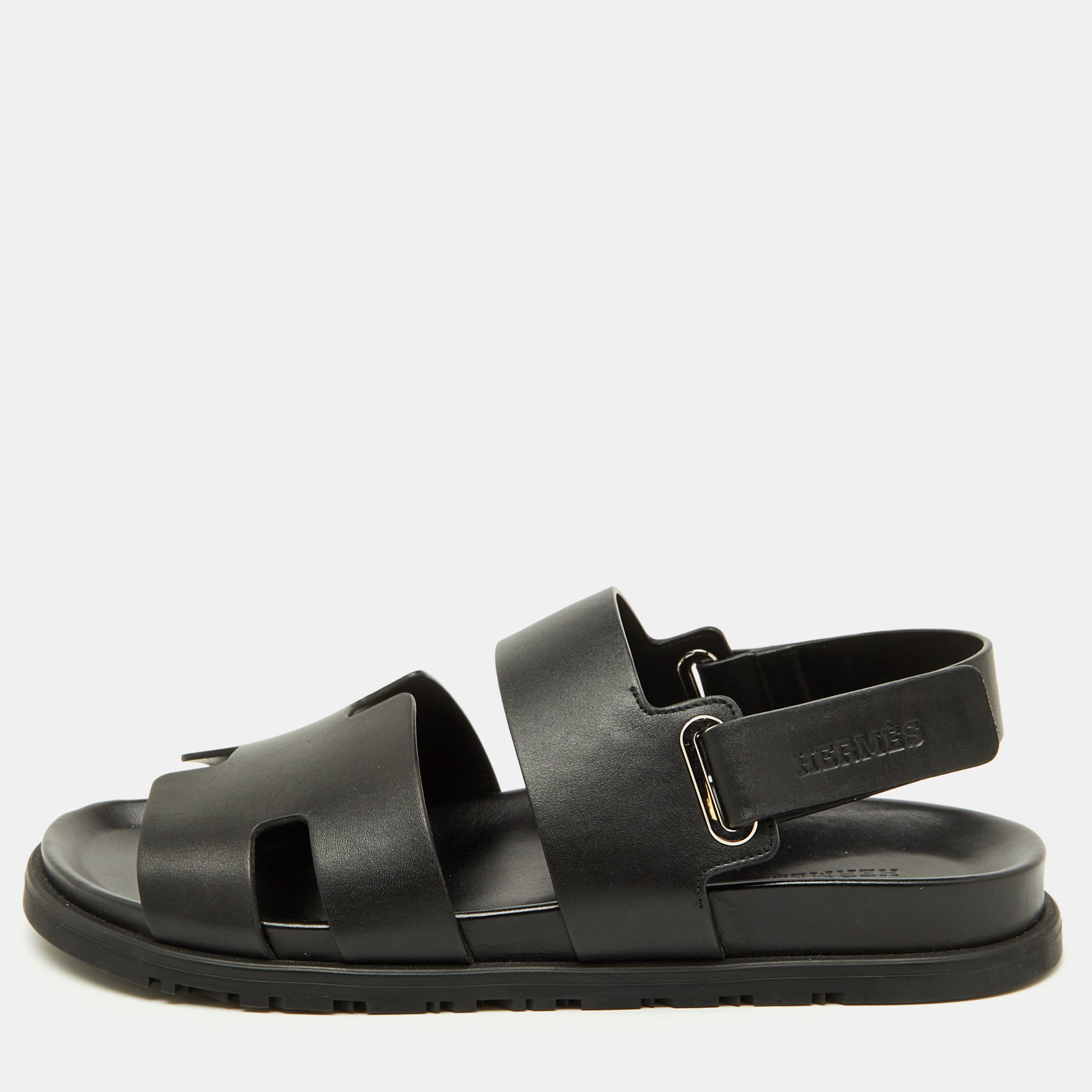 

Hermès Black Leather Genius Flat Sandals Size