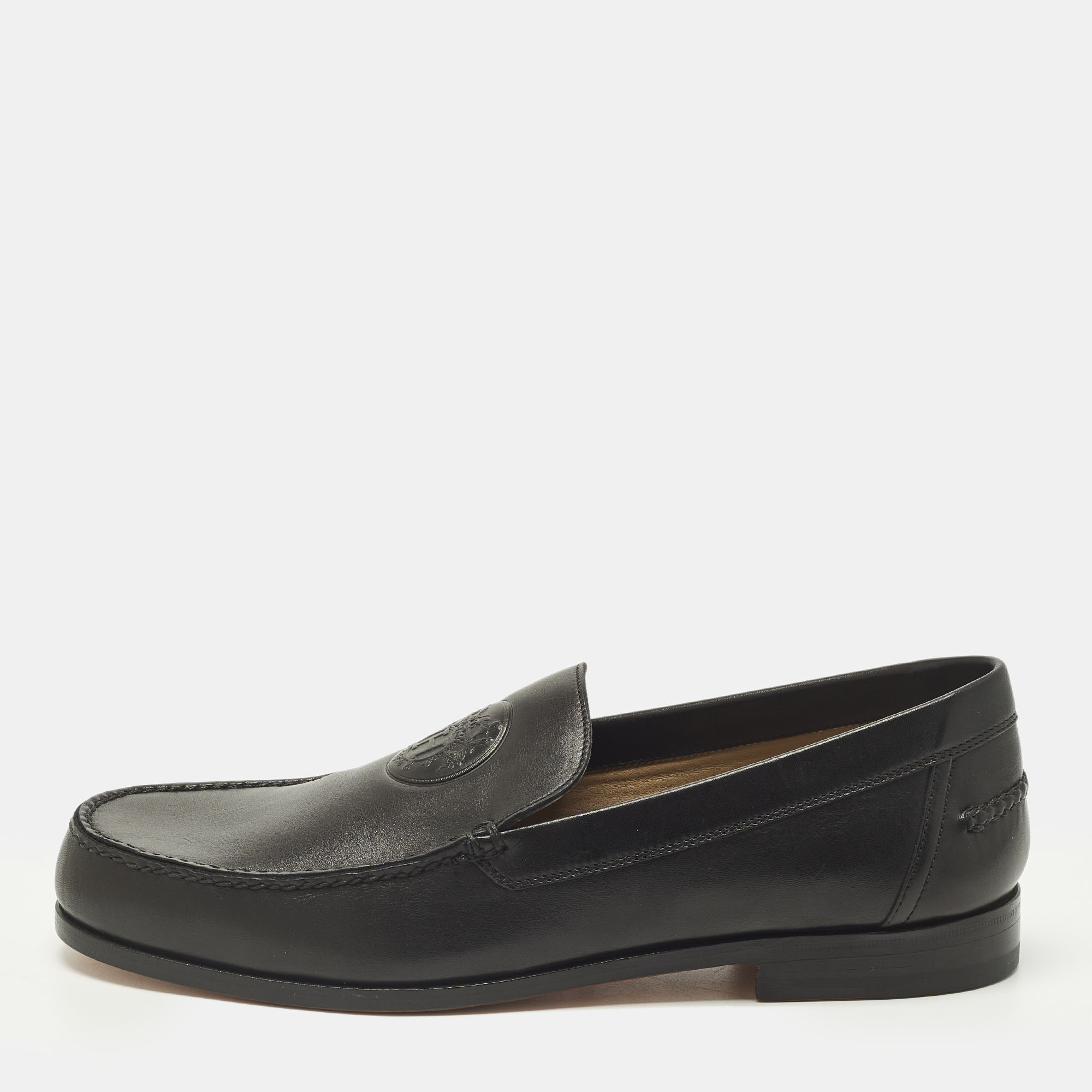 

Hermes Size  Black Leather Logo Embossed Loafers