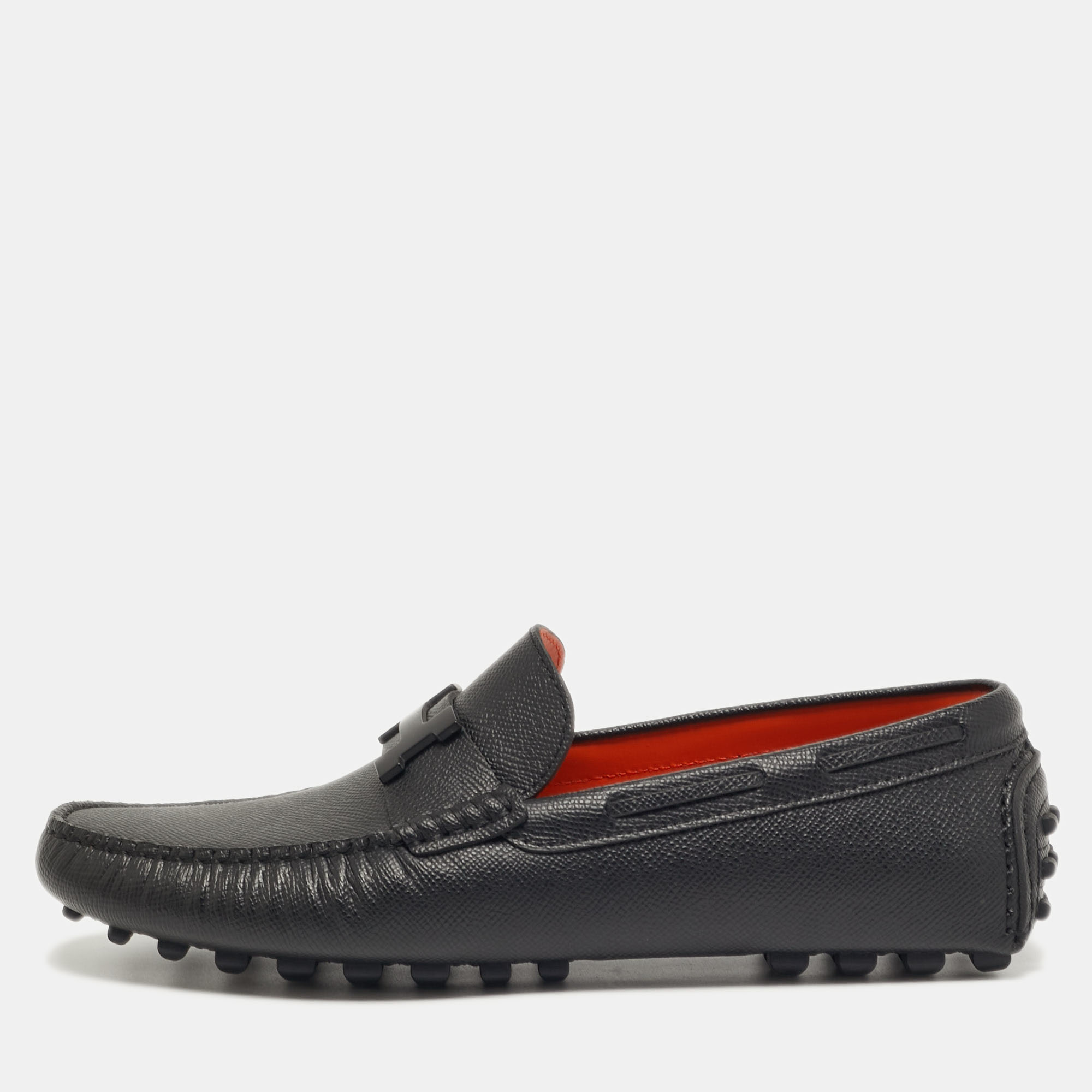 

Hermès Size  Black Leather Logo Slip On Loafers