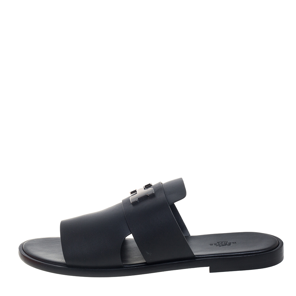 

Hermes Black Leather Arles Sandals Size