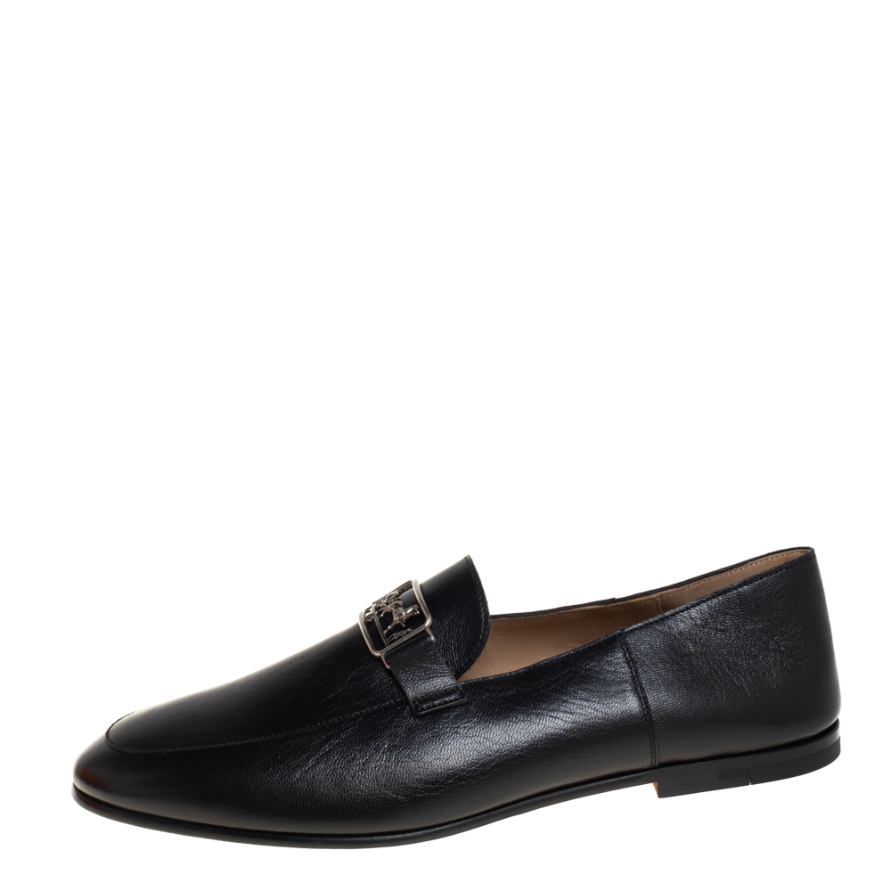 

Hermes Noir Chevre Leather Tenor Loafers Size, Black