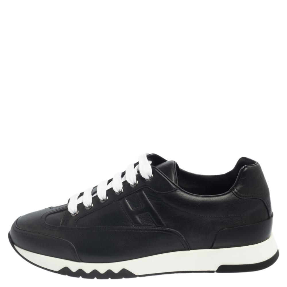 

Hermes Black Leather Addict Low Top Sneakers Size