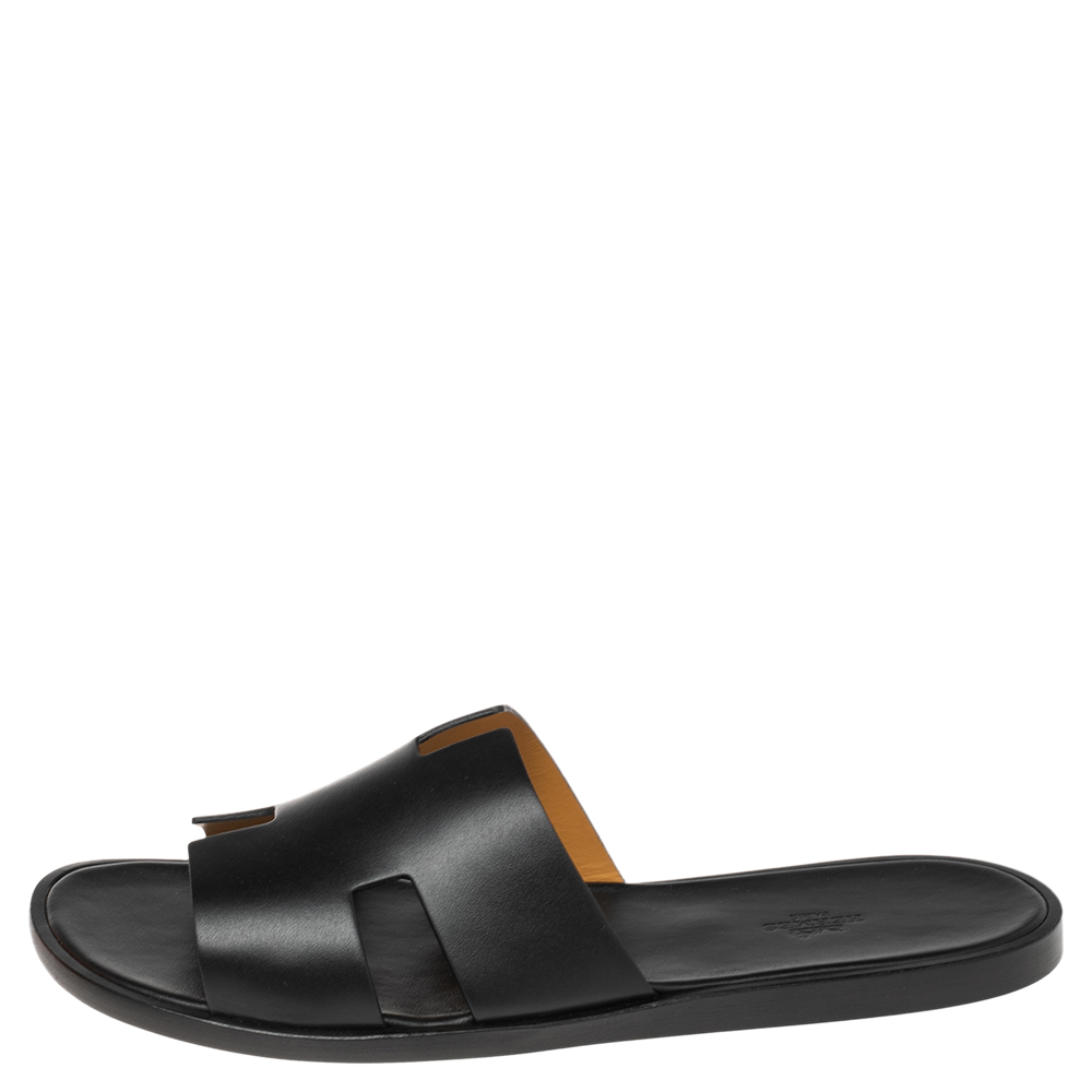 

Hermes Black Leather Izmir Slide Sandal Size