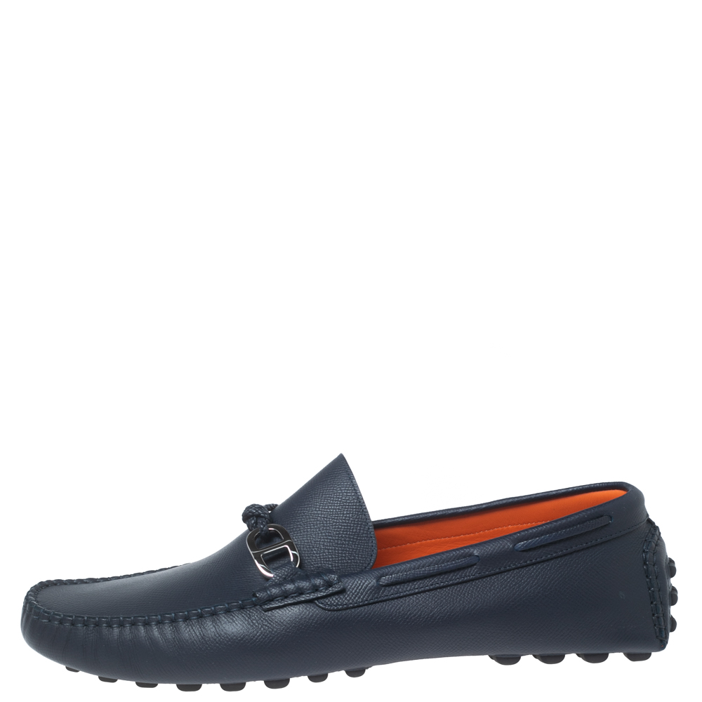 

Hermes Navy Blue Leather Alessandro Loafers Size