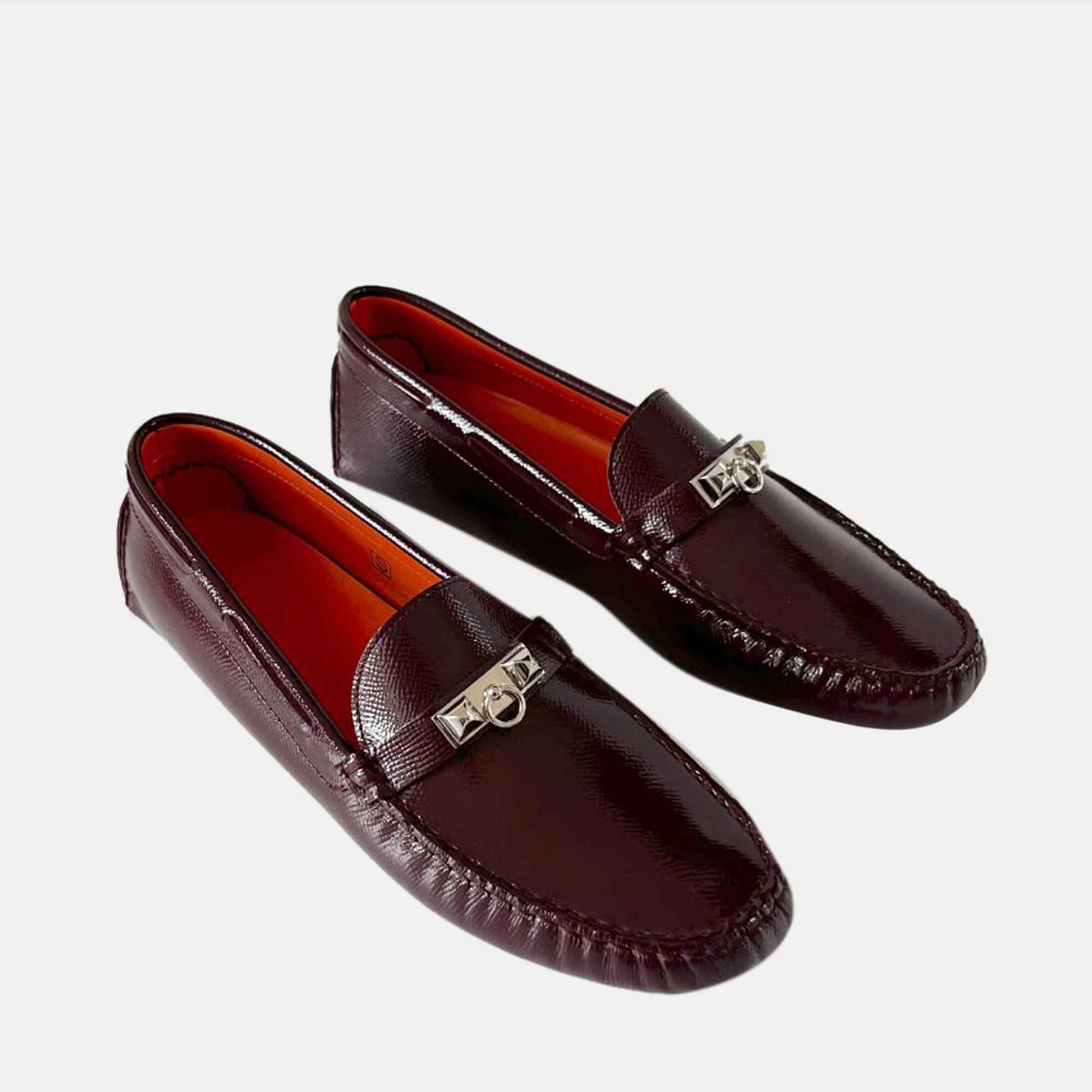 

Hermes Burgundy Patent Leather Irving Slip On Loafers