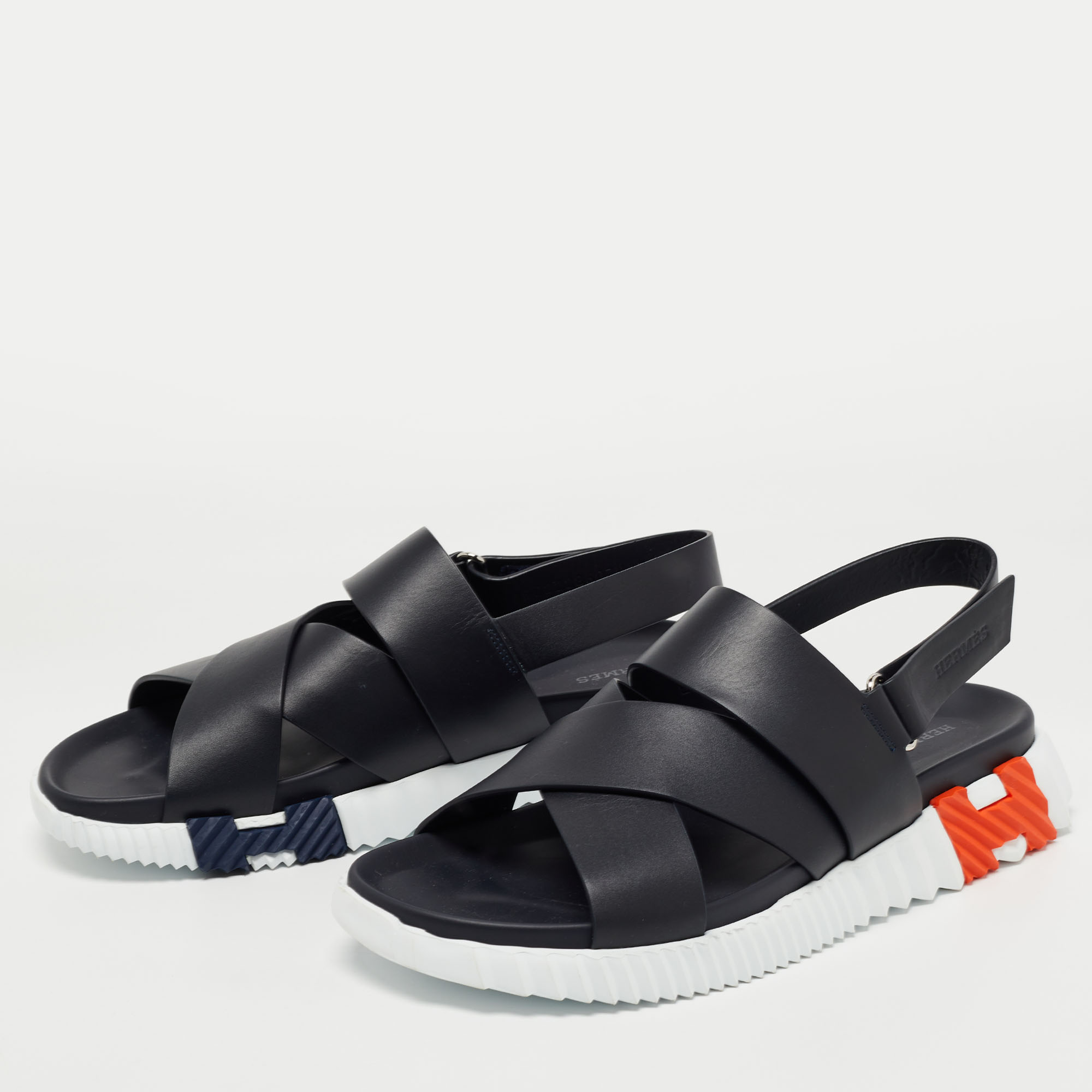 

Hermes Black Leather Electric Sandals Size