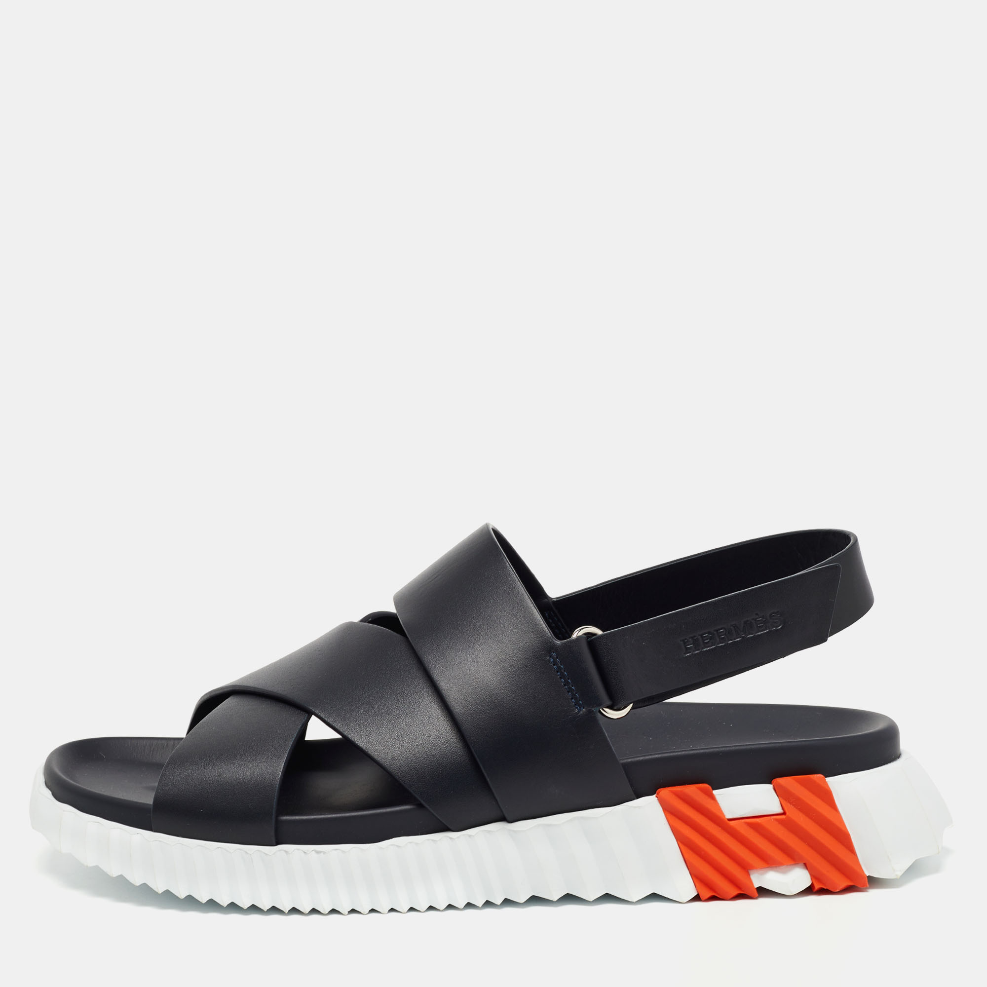 Hermes Black Leather Electric Sandals Size 43.5 