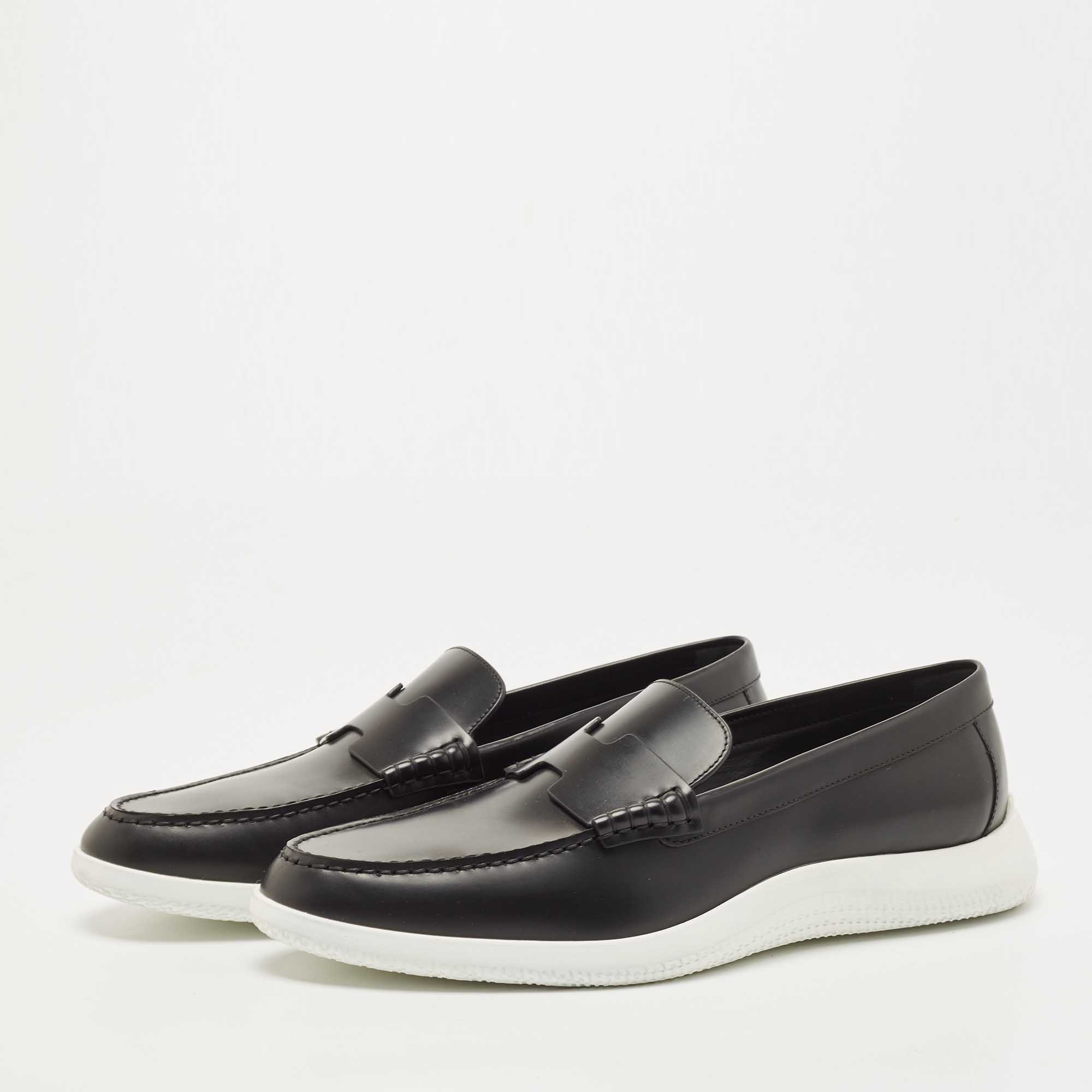 

Hermes Black Leather Slip On Sneaker Loafers Size