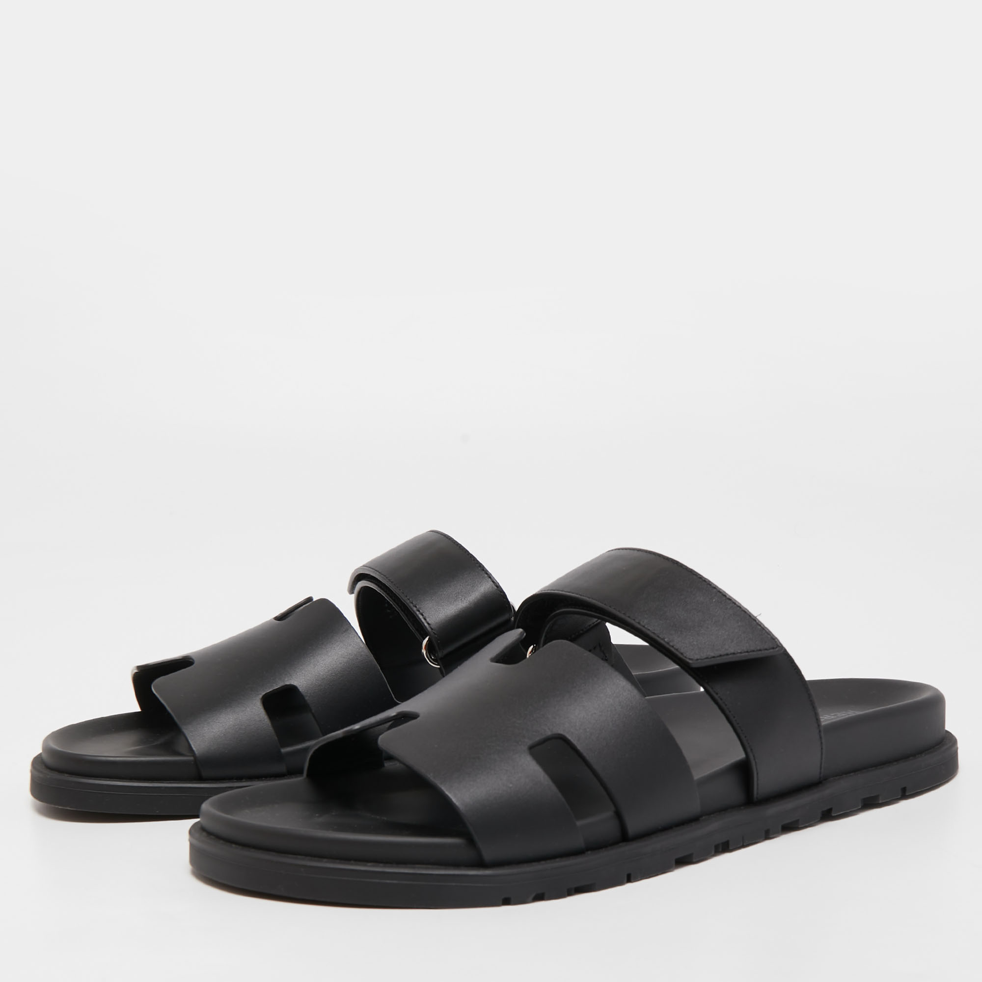 

Hermes Black Leather Chypre Slide Sandals Size
