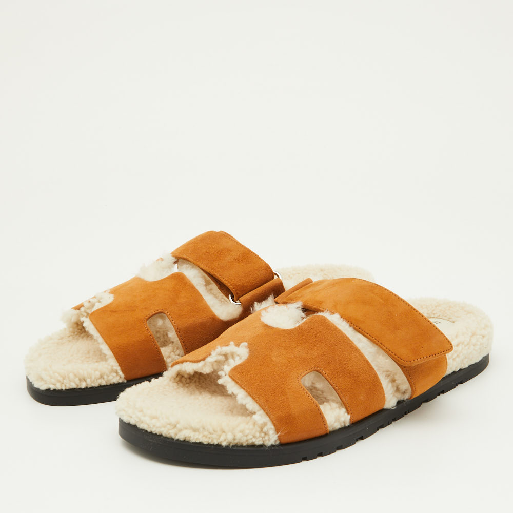 

Hermes Tan Suede and Shearling Fur Lined Chypre Sandals Size