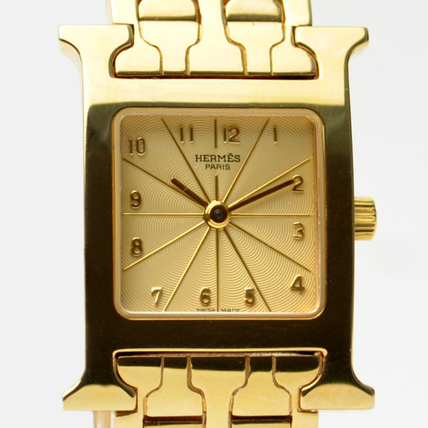 Pre Owned Hermes Heure H Unisex 18K Gold Wristwatch