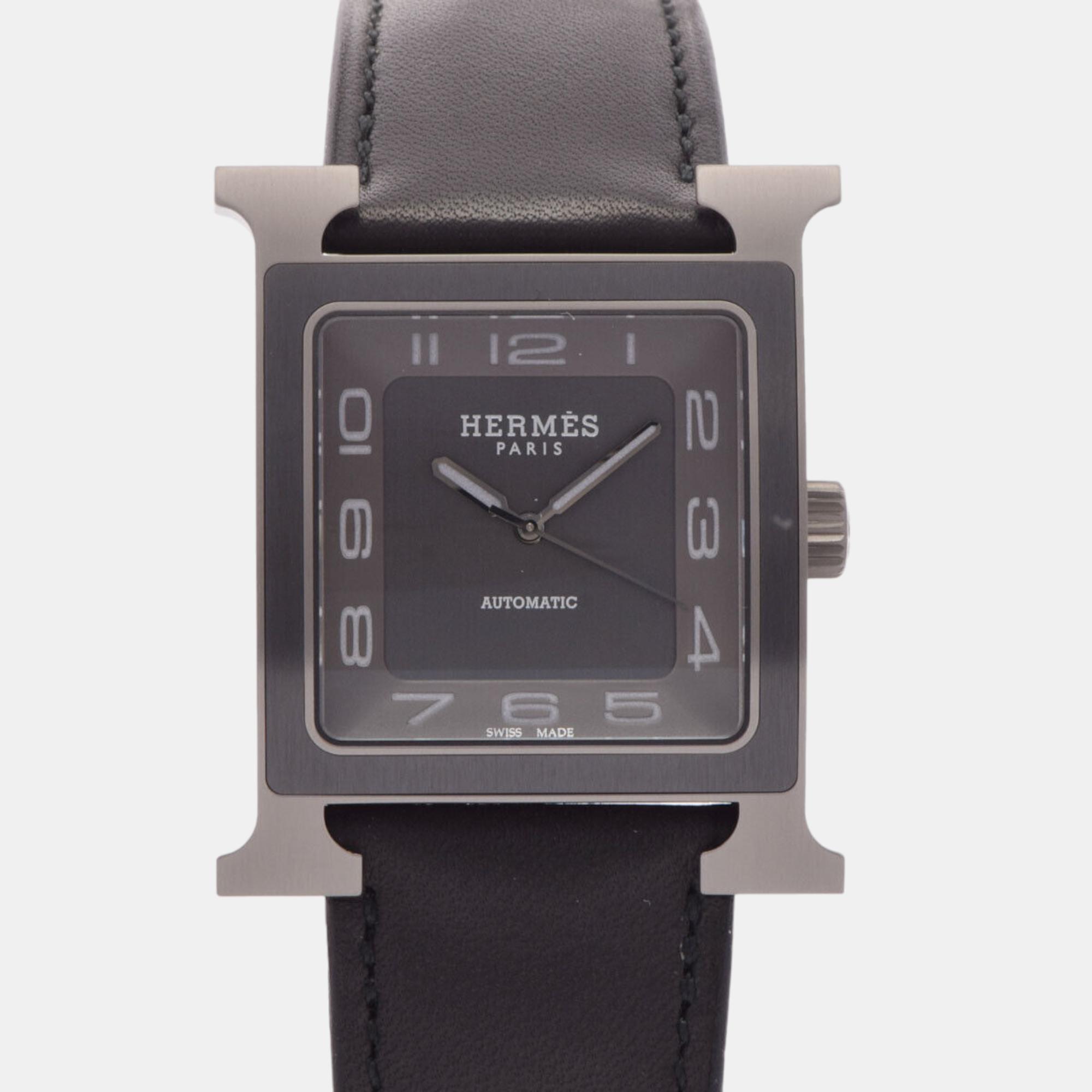 Pre-owned Hermes Grey Titanium Heure H Hh5.841 Automatic Men's Wristwatch 35 Mm