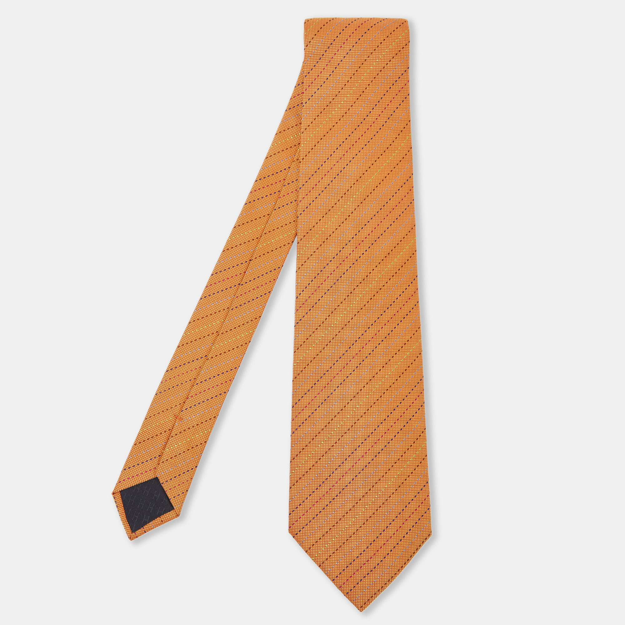 

Hermes Orange Diagonal Stripe Pattern Silk Classic Tie