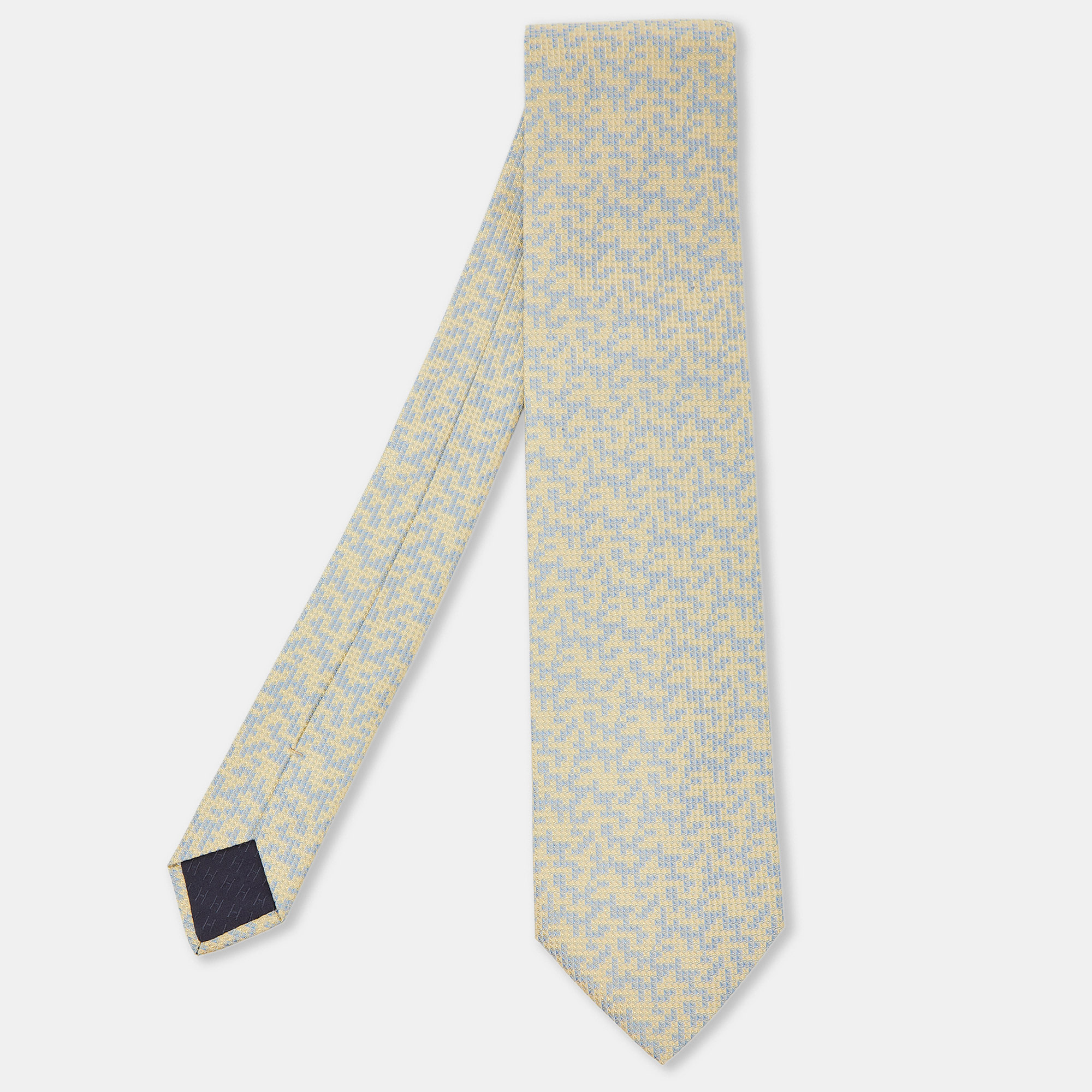 

Hermes Light Yellow/Blue Abstract Pattern Silk Tie
