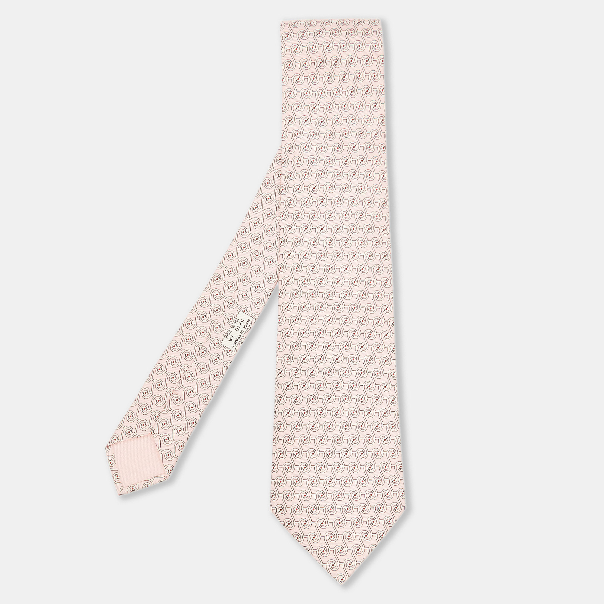 

Hermès Light Pink Geometric Print Silk Traditional Tie