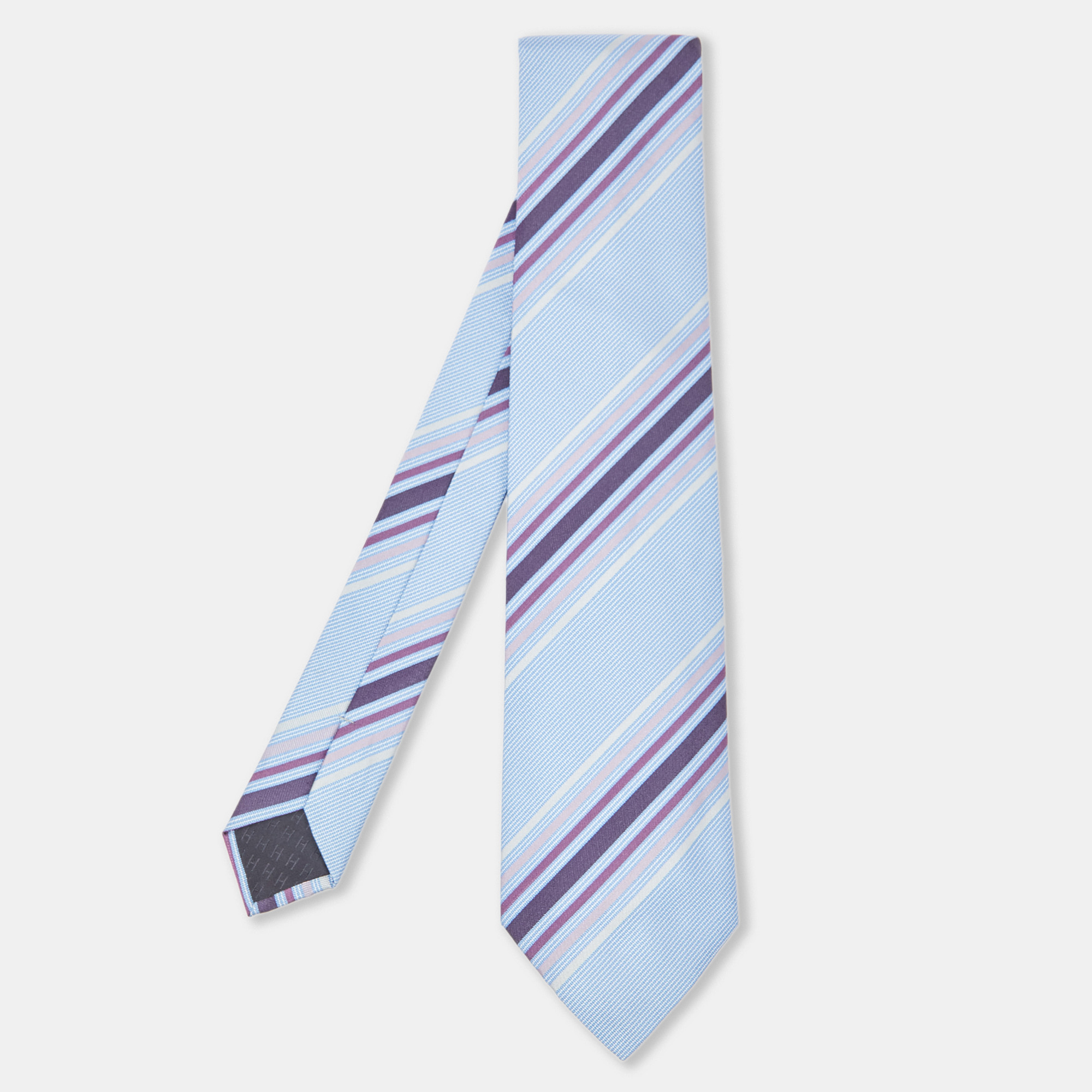 

Hermès Blue Diagonal Stripe Pattern Silk Tie