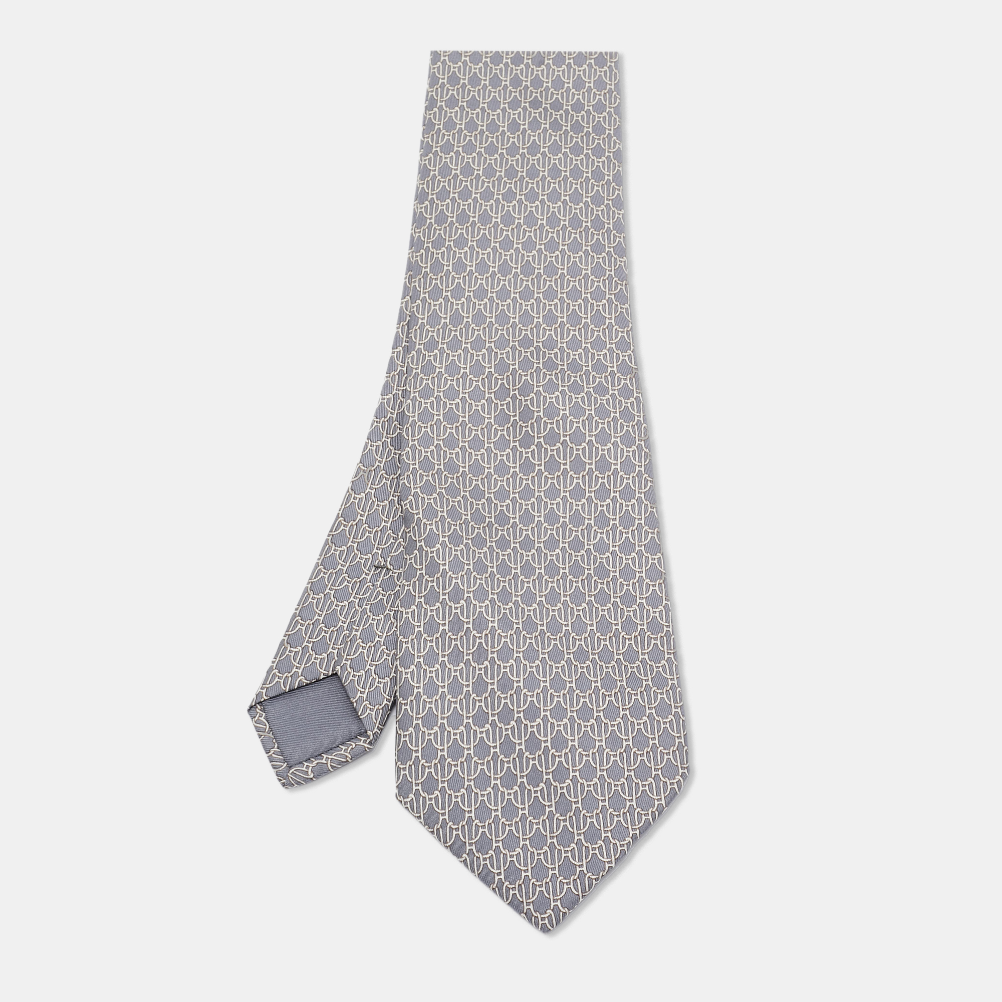 

Hermès Grey Printed Silk Twill Traditional Tie